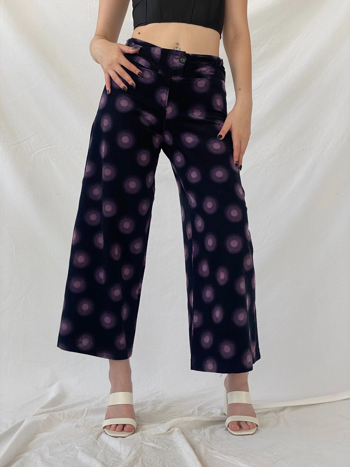 Art Ateliers Rare Toggery Wide Leg Black & Purple Corduroy Pants - M - Balagan Vintage Corduroy Pants 90s, Ayah, corduroy pants, vintage pants, women pants