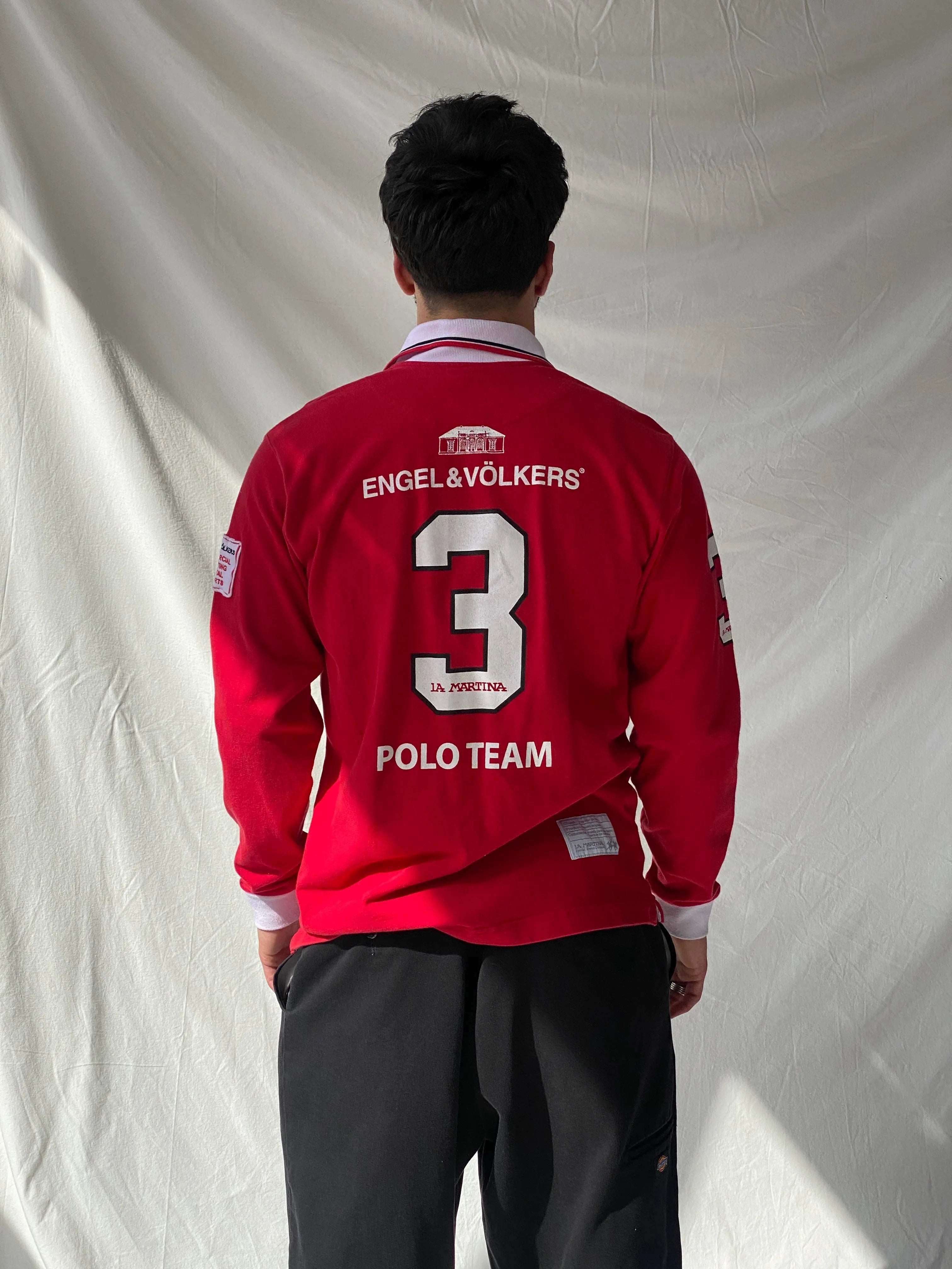 Authentic La Martina Saddlery Engel & Völkers 2012 Polo Cup Red Long Sleeve Cotton Jersey - M - Balagan Vintage Full Sleeve Top 90s, consignment, Hamza, Jersey, men, streetwear, vintage, vintage sweater, winter