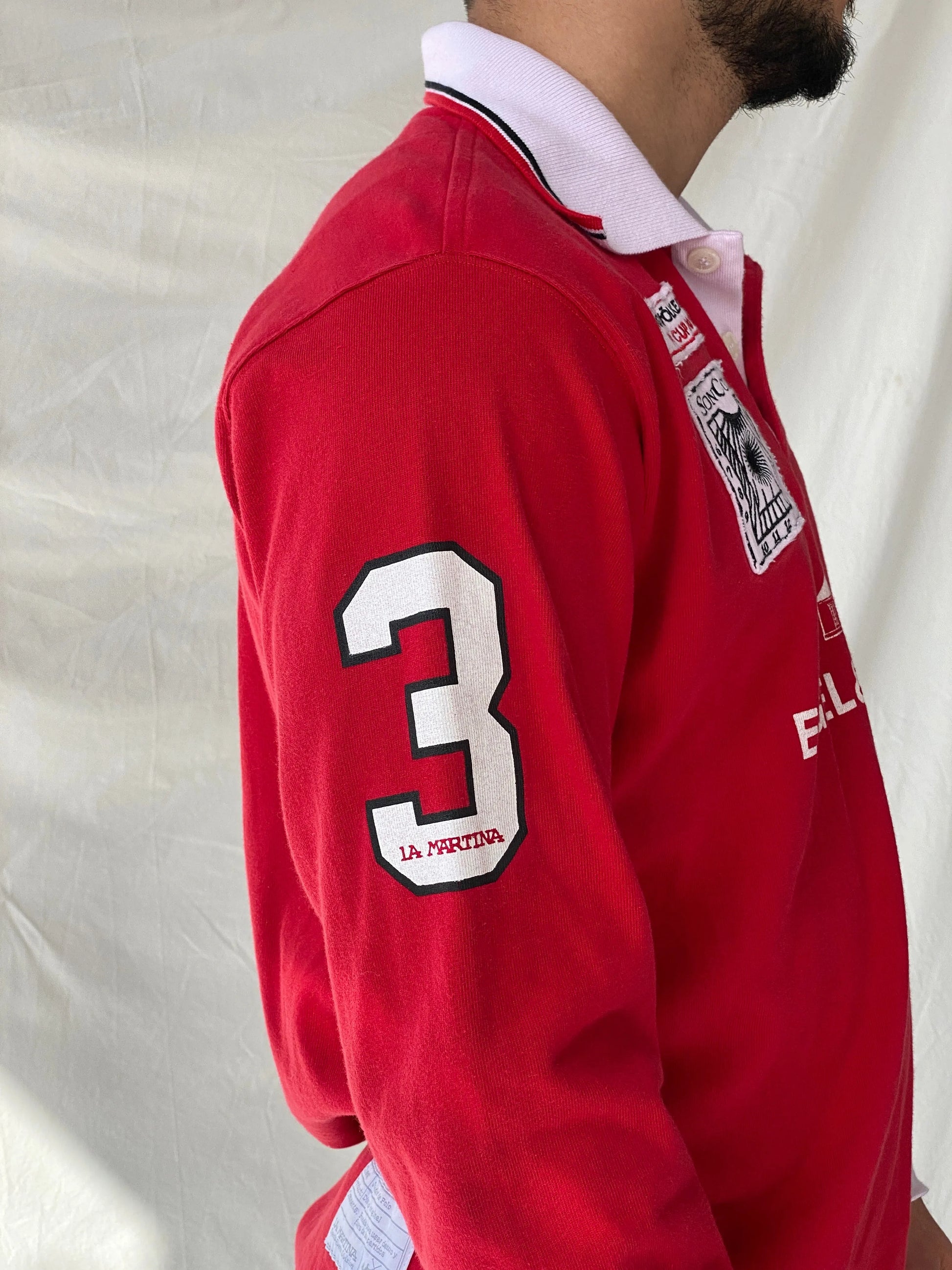 Authentic La Martina Saddlery Engel & Völkers 2012 Polo Cup Red Long Sleeve Cotton Jersey - M - Balagan Vintage Full Sleeve Top 90s, consignment, Hamza, Jersey, men, streetwear, vintage, vintage sweater, winter