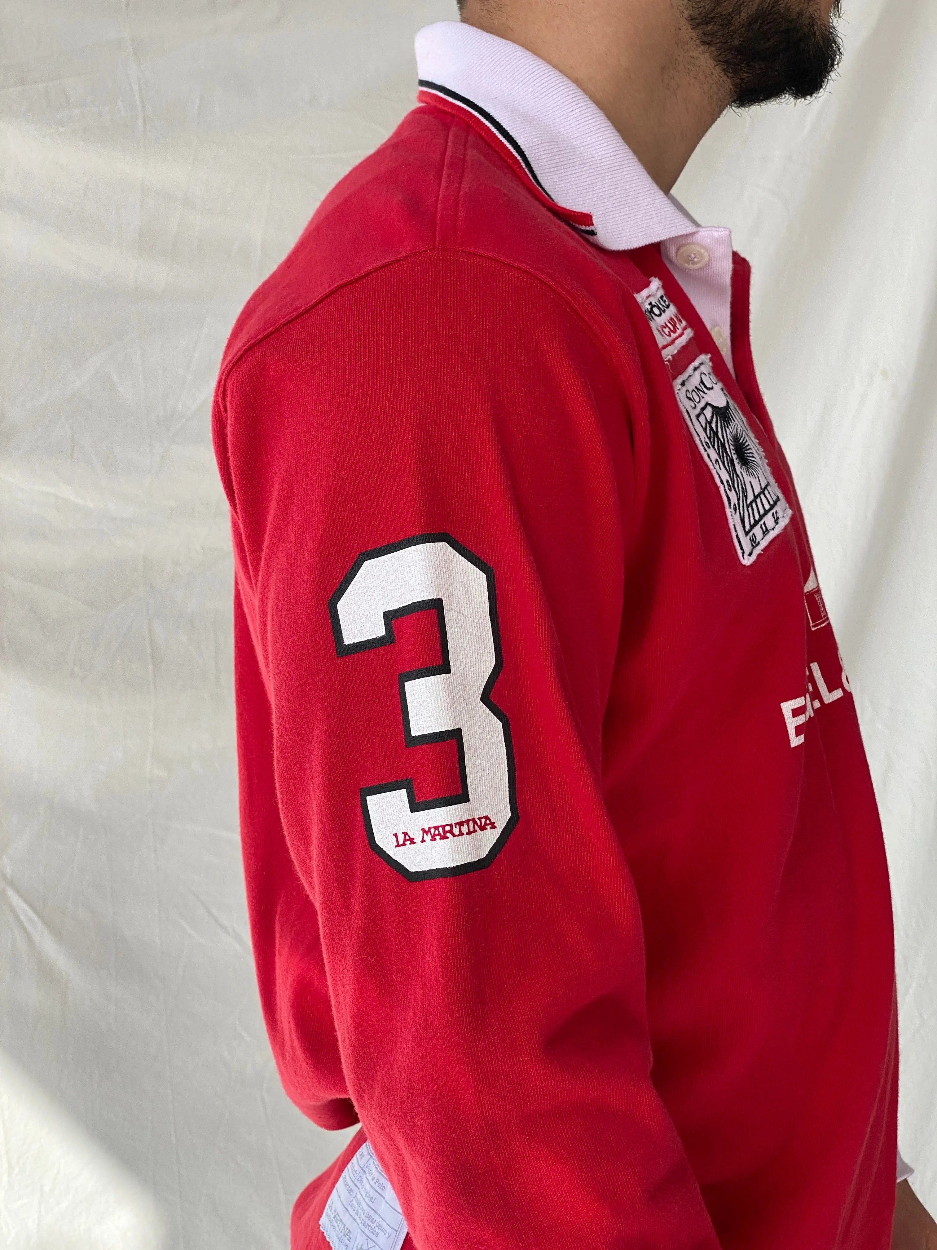 Authentic La Martina Saddlery Engel & Völkers 2012 Polo Cup Red Long Sleeve Cotton Jersey - M - Balagan Vintage Full Sleeve Top 90s, consignment, Hamza, Jersey, men, streetwear, vintage, vintage sweater, winter