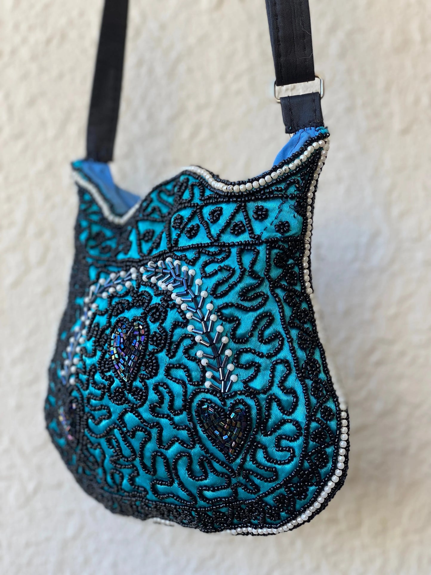 Beaded Blue Paisley Evening Crossbody Bag - Balagan Vintage Cross Body Bag 90s, bag, beaded, beaded bag, mini handbag, shoulder bag