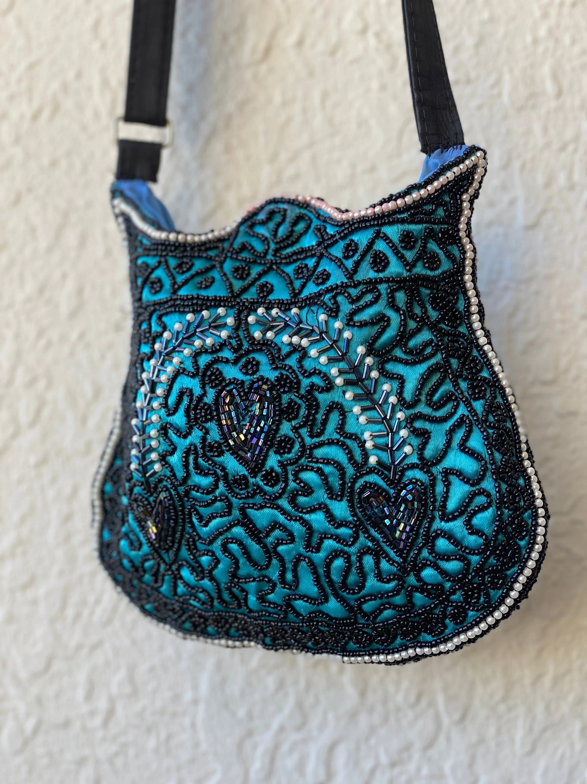 Beaded Blue Paisley Evening Crossbody Bag - Balagan Vintage Cross Body Bag 90s, bag, beaded, beaded bag, mini handbag, shoulder bag