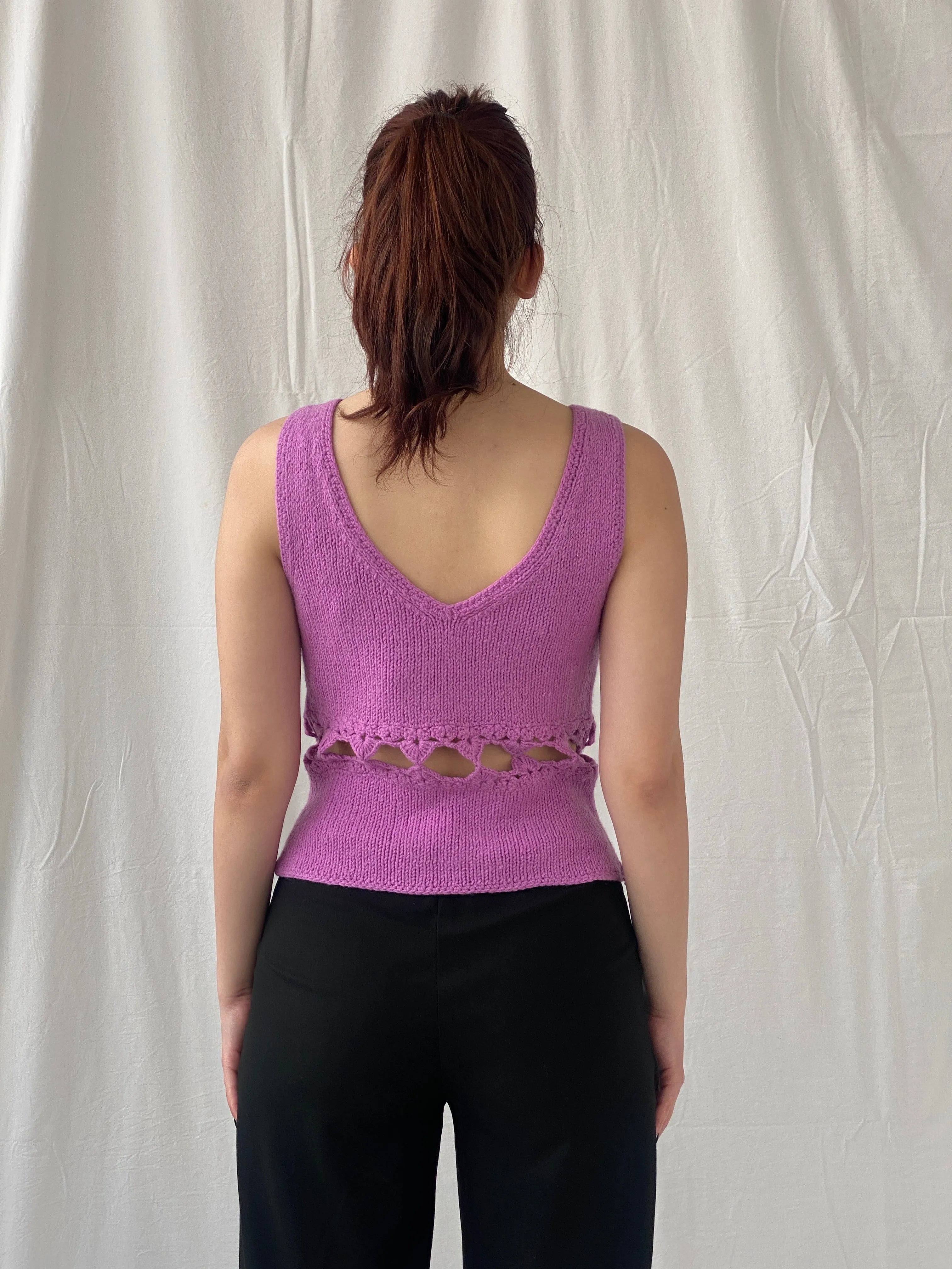 Beautiful Ana Rousa Knitted Crochet Lilac Sleeveless Cutout Top - L - Balagan Vintage Sleeveless Top 00s, Ayah, knit, knitted, women top
