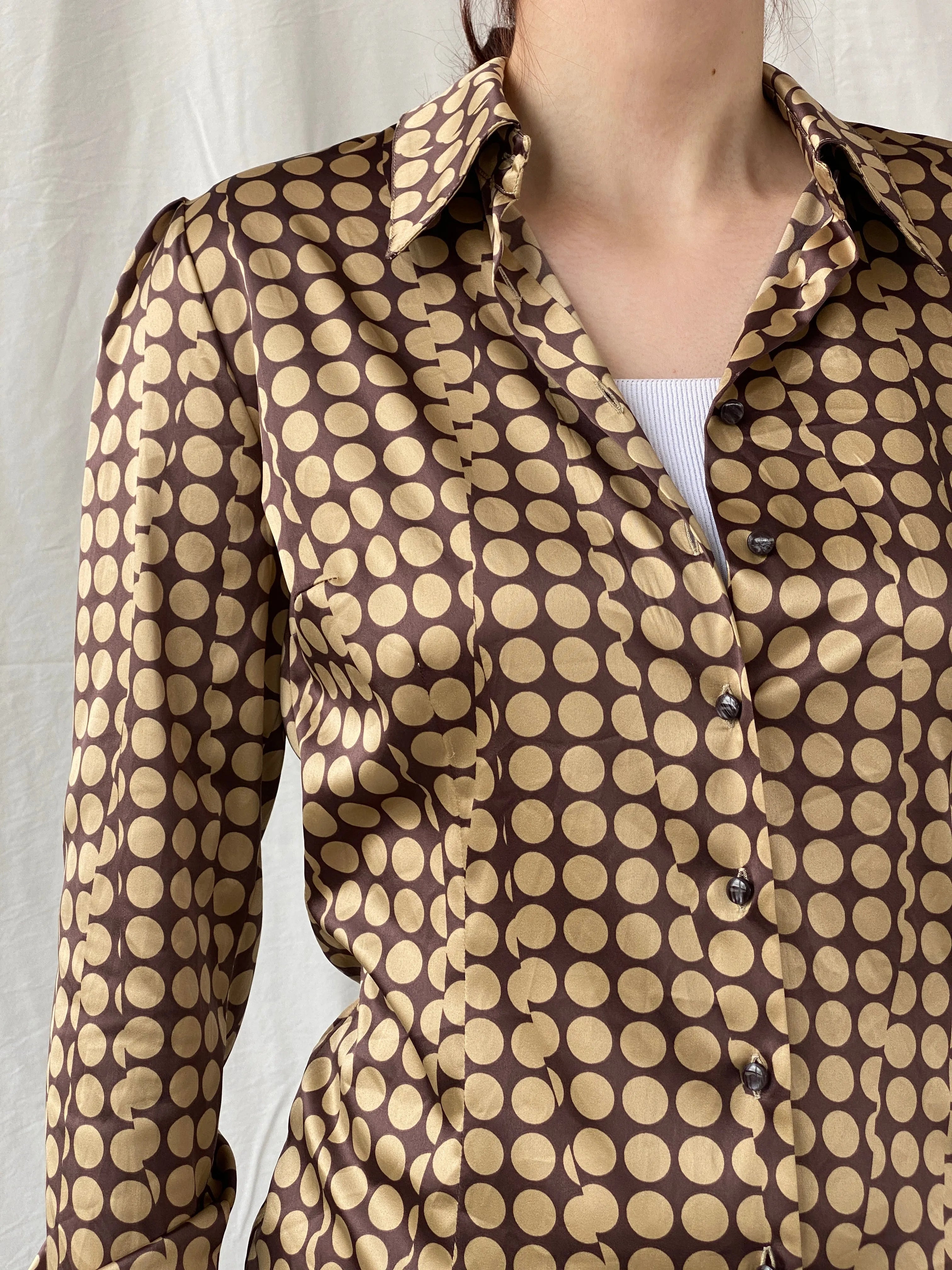 Beautiful Apart Brown Beige Polka Dot Buttoned Long Sleeve Women’s Shirt - S - Balagan Vintage Full sleeve Shirt 00s, Ayah, full sleeve shirt, shirt, women shirt