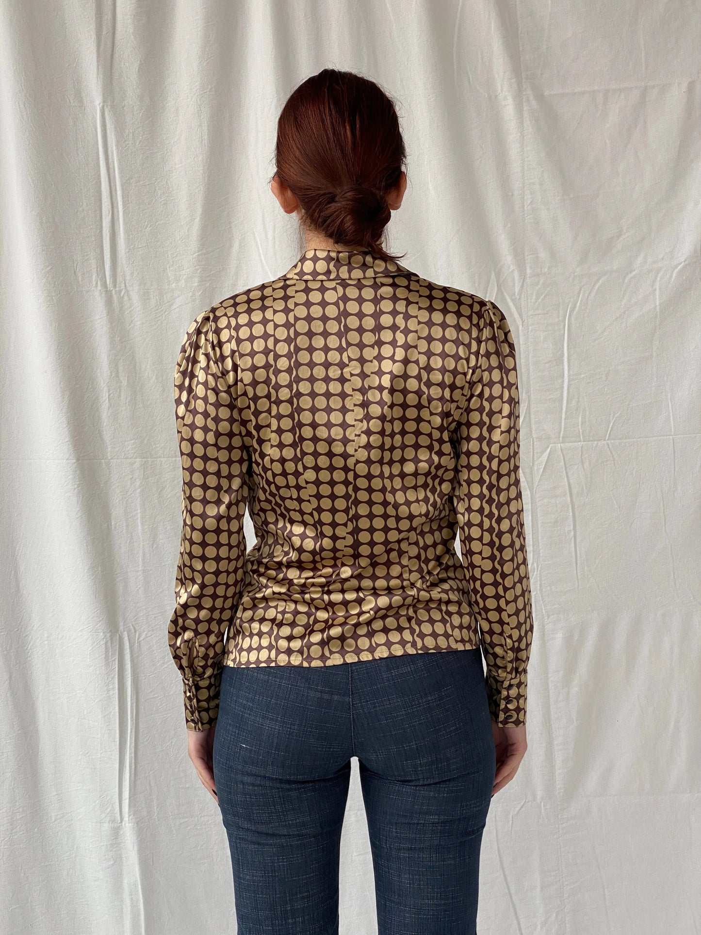 Beautiful Apart Brown Beige Polka Dot Buttoned Long Sleeve Women’s Shirt - S - Balagan Vintage Full sleeve Shirt 00s, Ayah, full sleeve shirt, shirt, women shirt