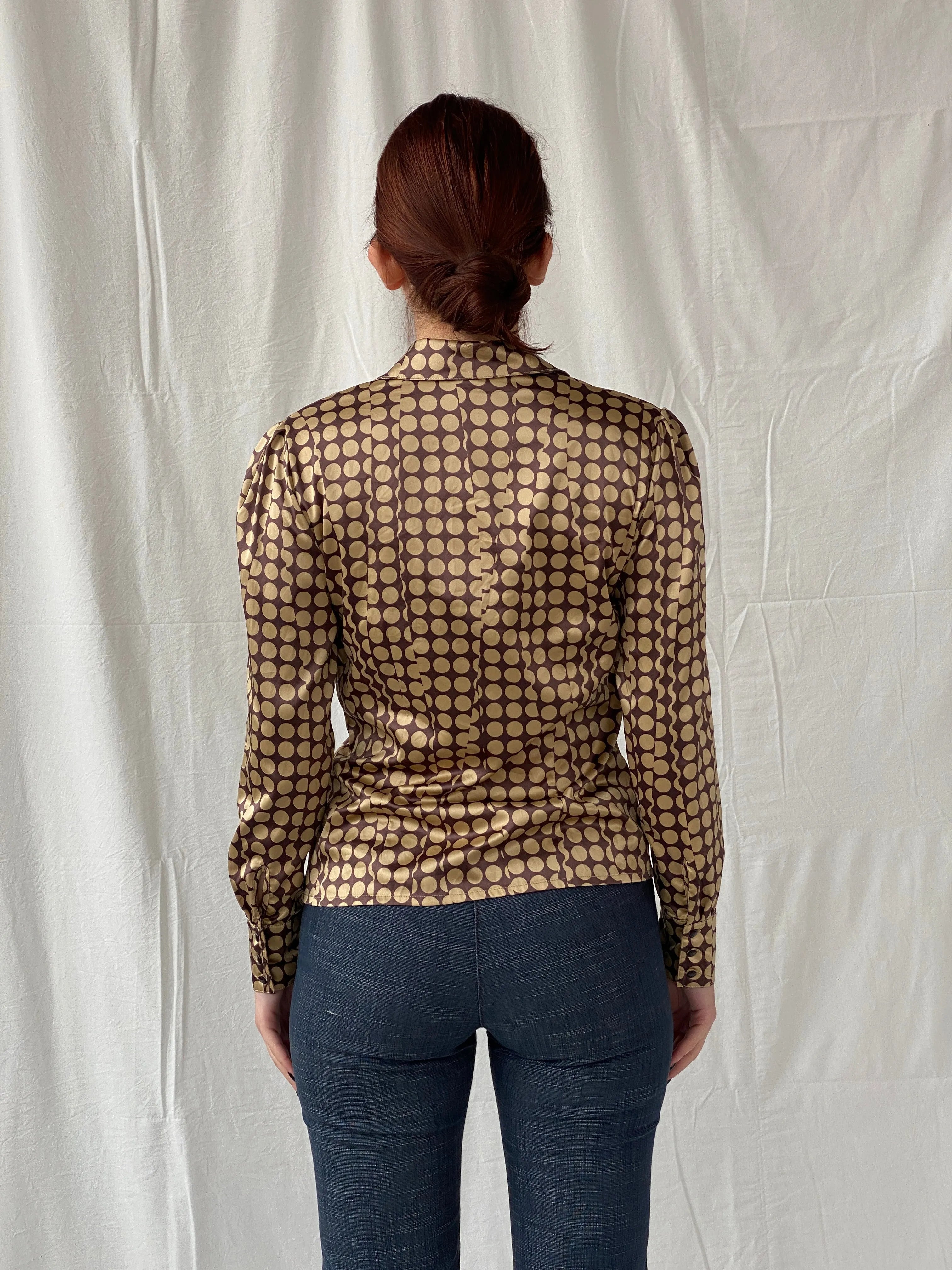 Beautiful Apart Brown Beige Polka Dot Buttoned Long Sleeve Women’s Shirt - S - Balagan Vintage Full sleeve Shirt 00s, Ayah, full sleeve shirt, shirt, women shirt
