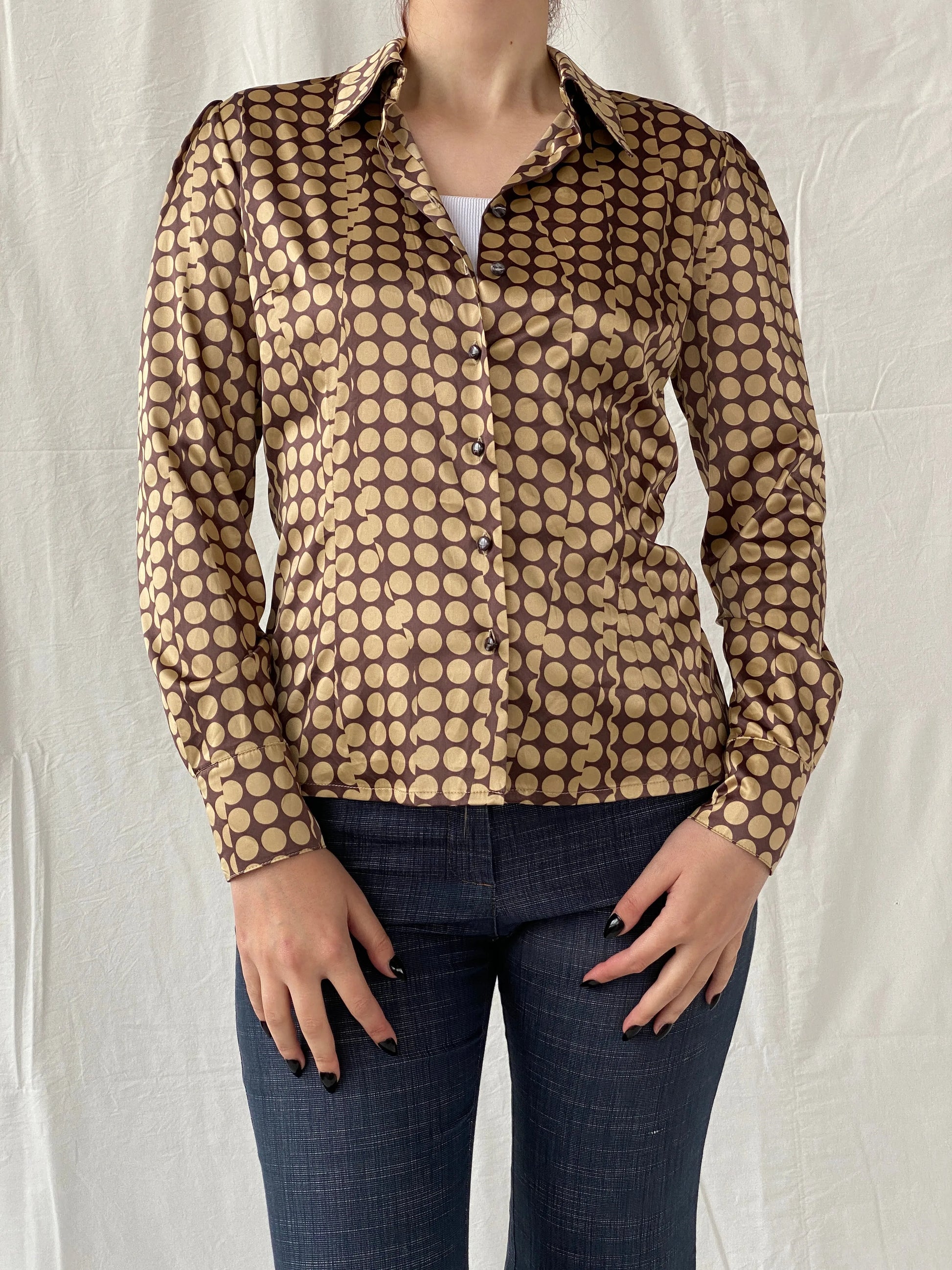 Beautiful Apart Brown Beige Polka Dot Buttoned Long Sleeve Women’s Shirt - S - Balagan Vintage Full sleeve Shirt 00s, Ayah, full sleeve shirt, shirt, women shirt