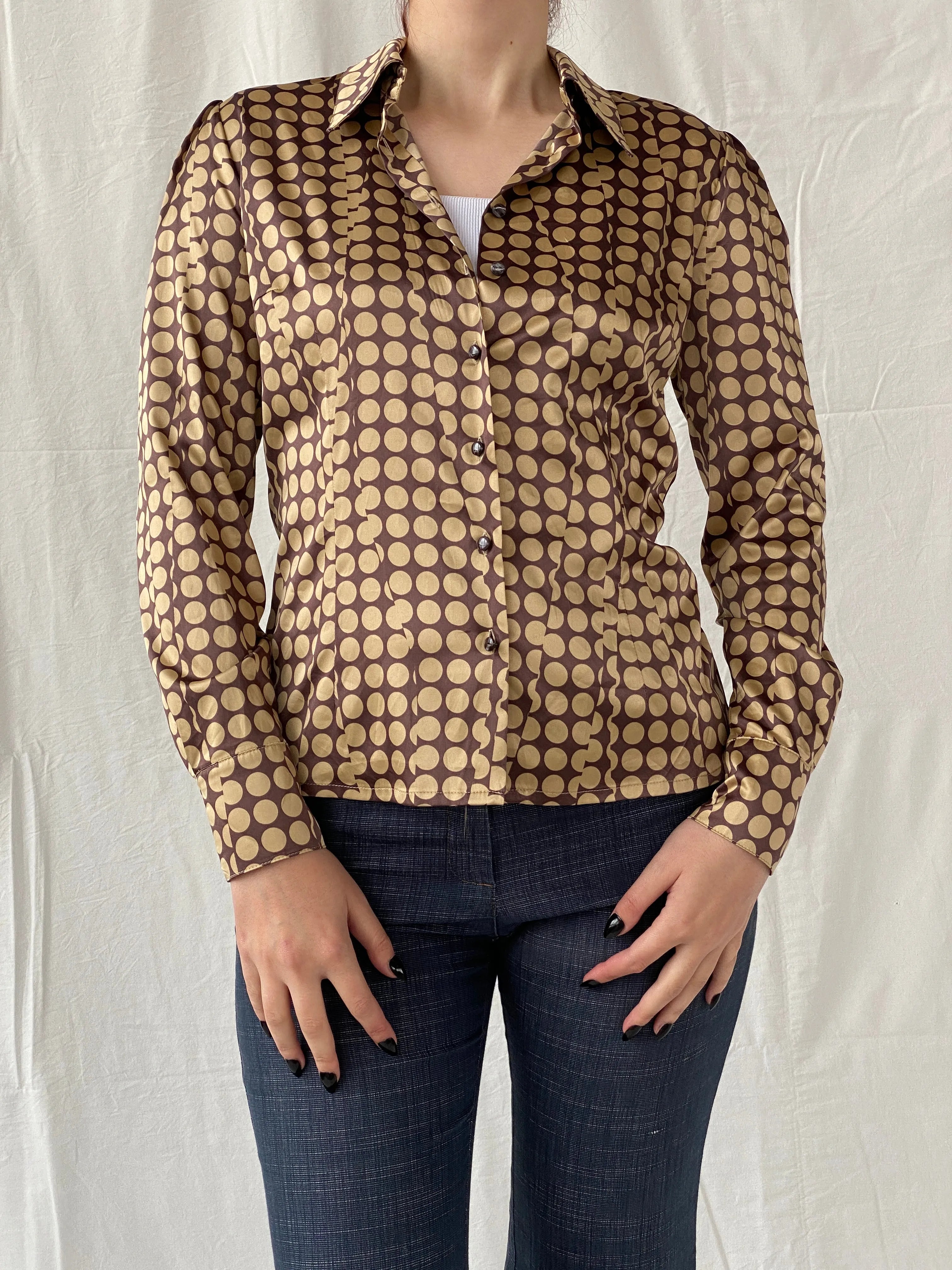 Beautiful Apart Brown Beige Polka Dot Buttoned Long Sleeve Women’s Shirt - S - Balagan Vintage Full sleeve Shirt 00s, Ayah, full sleeve shirt, shirt, women shirt