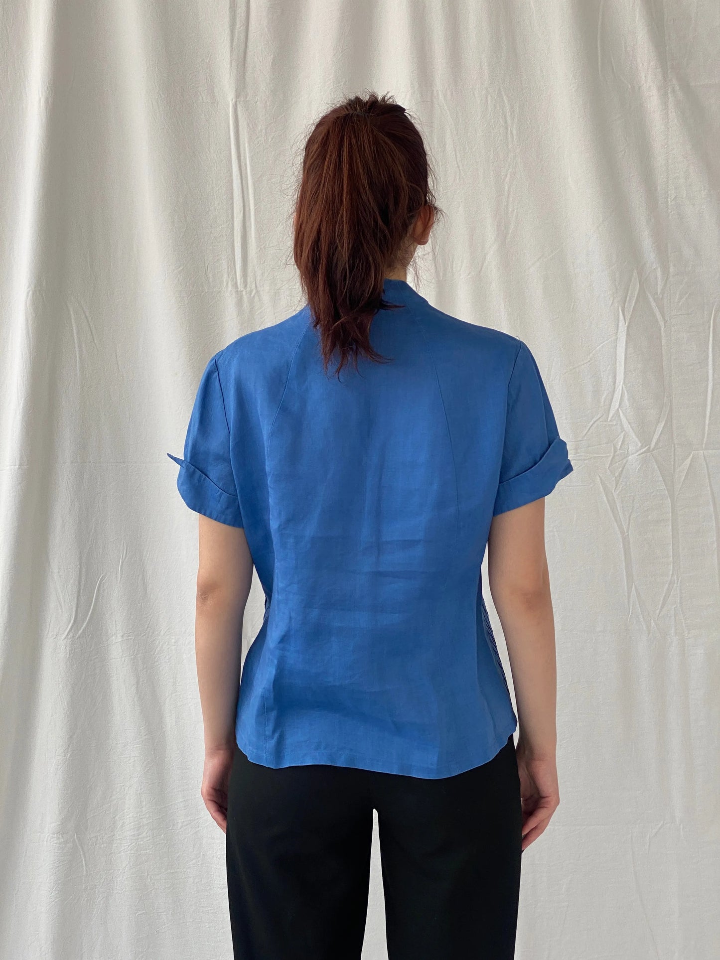 Beautiful Appraisal Blue Ramie Women’s Short Sleeve Buttoned Structured Shirt - L - Balagan Vintage Half Sleeve Shirt Ayah, half sleeve shirt, shirt, women shirt