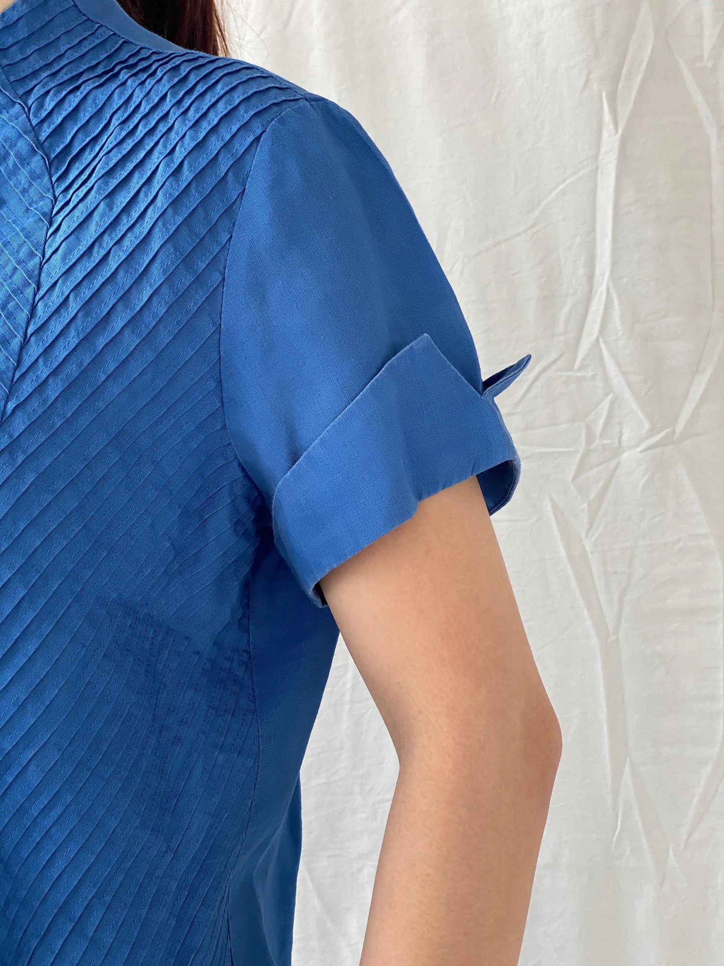 Beautiful Appraisal Blue Ramie Women’s Short Sleeve Buttoned Structured Shirt - L - Balagan Vintage Half Sleeve Shirt Ayah, half sleeve shirt, shirt, women shirt