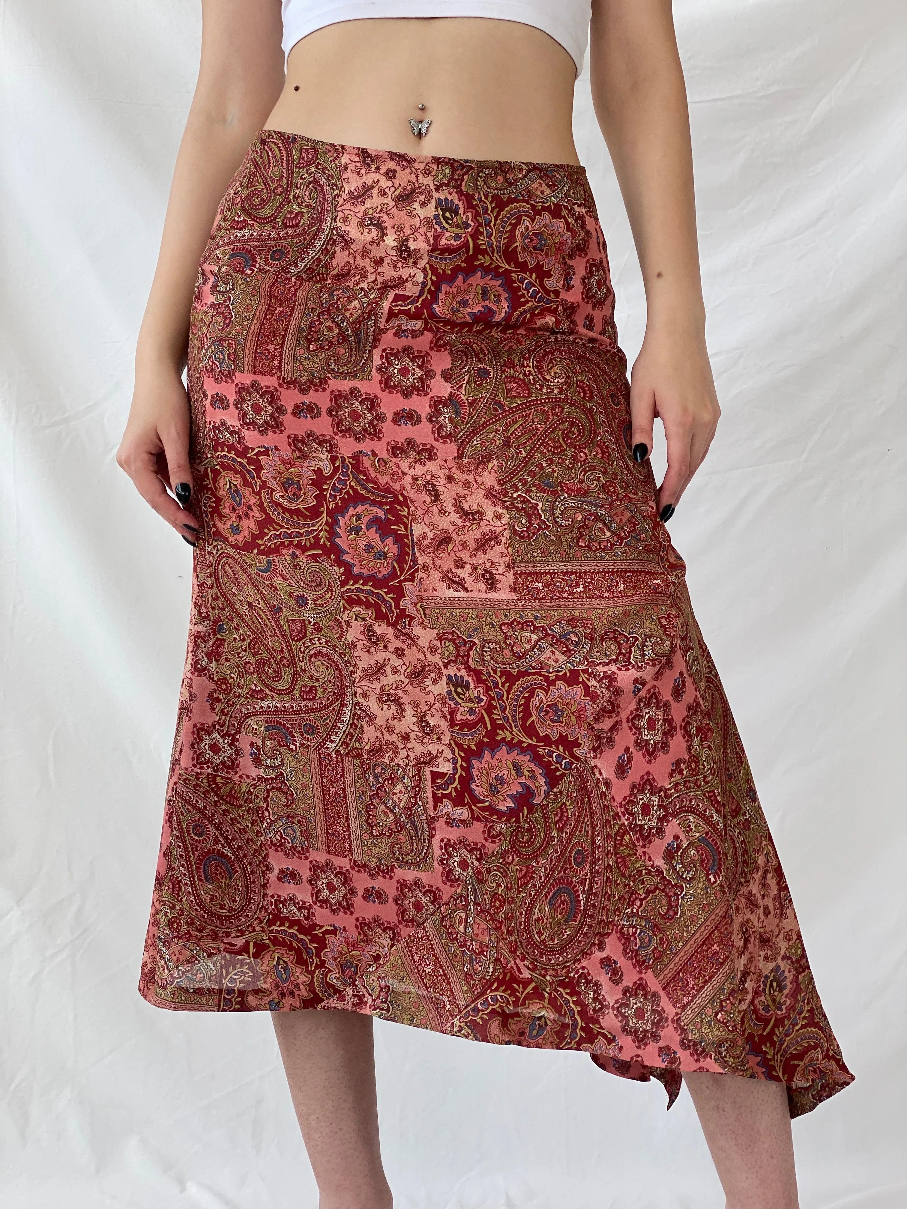 Beautiful Carlos De Miguel Pink Paisley Mandela Print Midi Skirt - L - Balagan Vintage Midi Skirt Ayah, consignment, midi skirt, skirt, Tojan