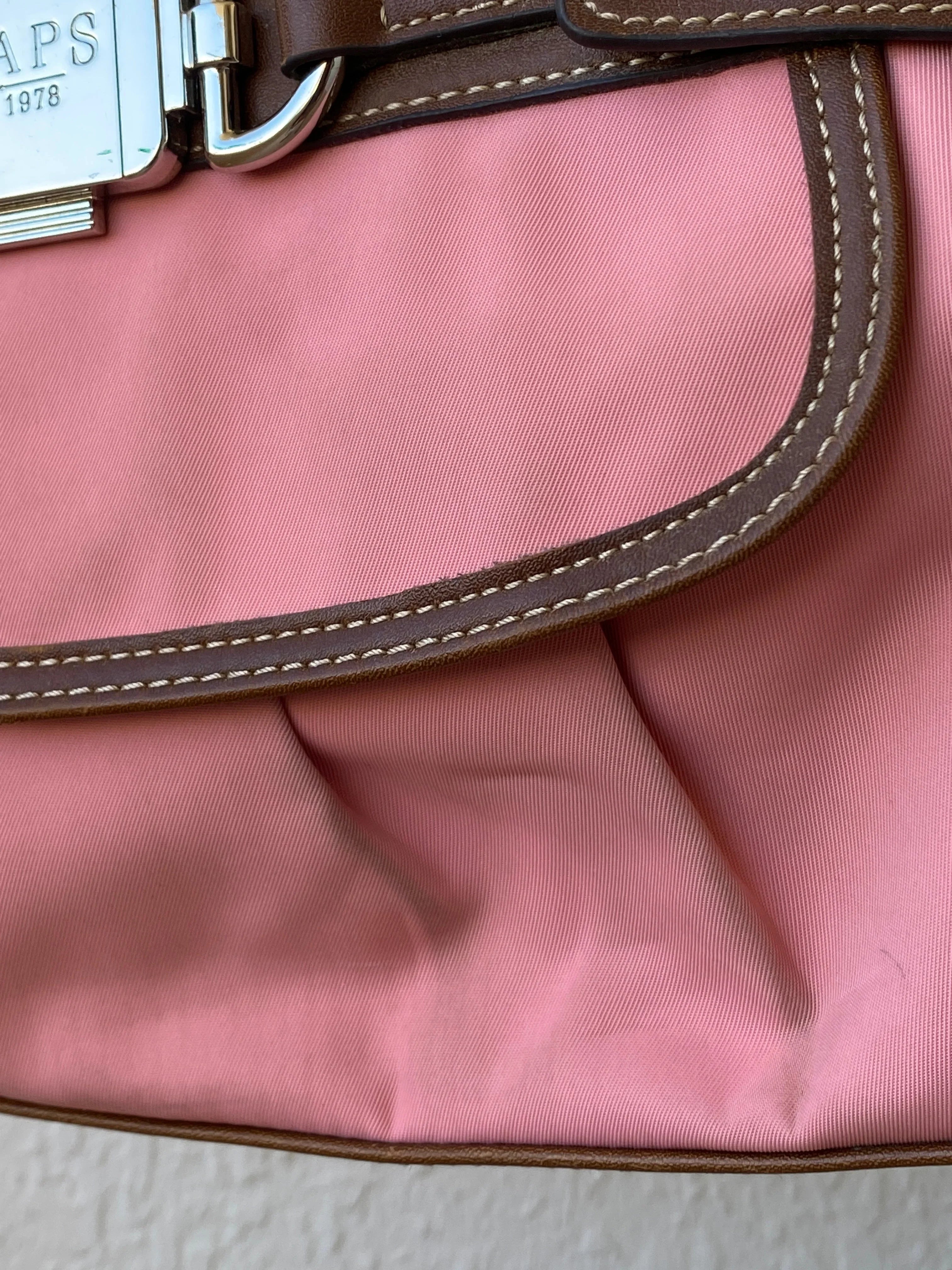 Beautiful Chaps Pink Nylon Brown Leather Shoulder Bag - Balagan Vintage Cross Body Bag 00s, 90s, bag, floral, NEW IN, shoulder bag, Y2K