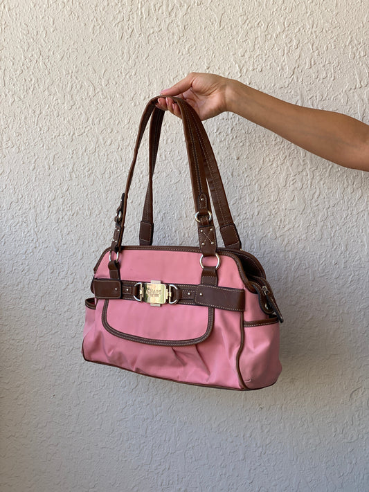 Beautiful Chaps Pink Nylon Brown Leather Shoulder Bag - Balagan Vintage Cross Body Bag 00s, 90s, bag, floral, NEW IN, shoulder bag, Y2K
