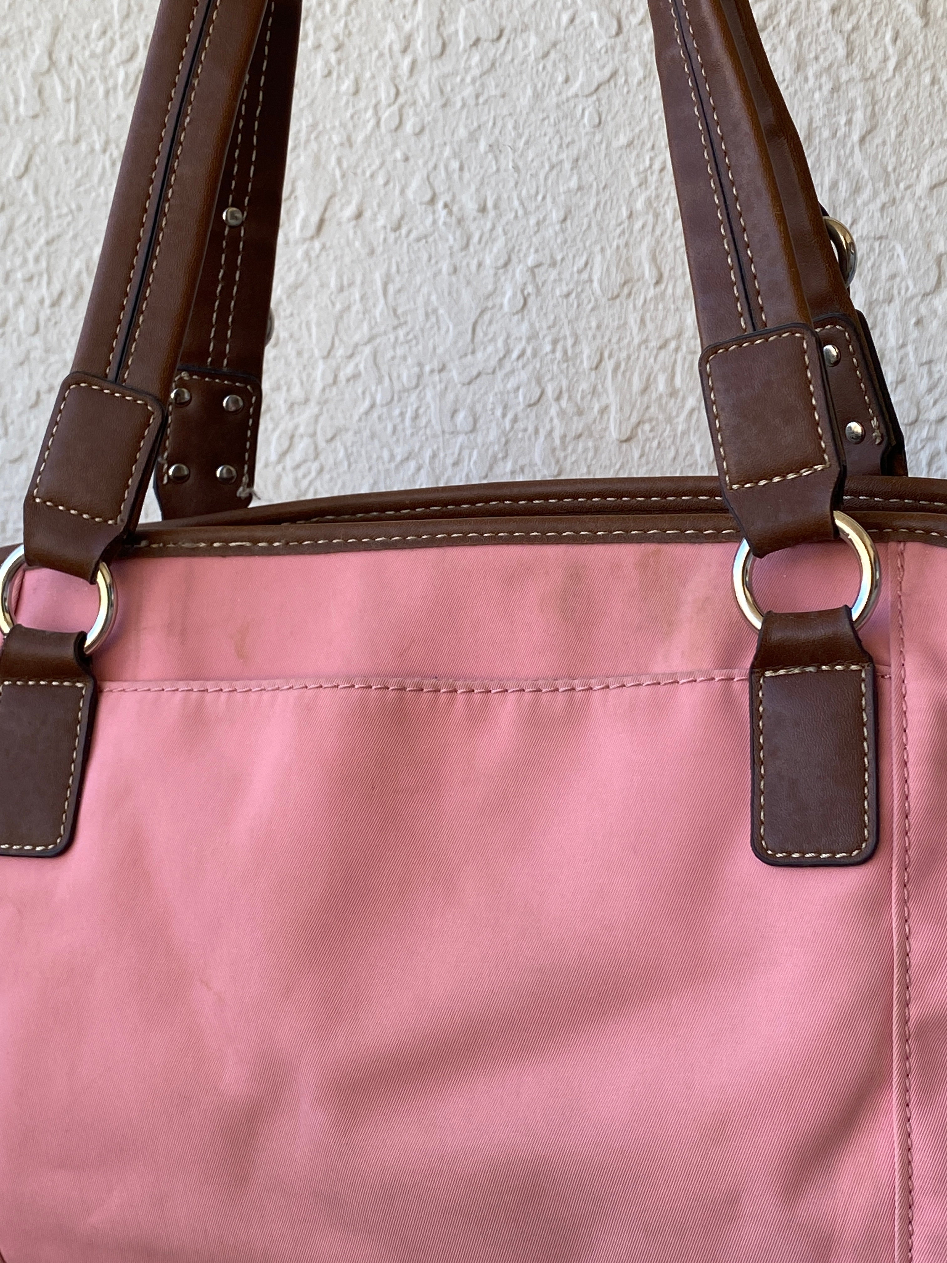 Beautiful Chaps Pink Nylon Brown Leather Shoulder Bag - Balagan Vintage Cross Body Bag 00s, 90s, bag, floral, NEW IN, shoulder bag, Y2K