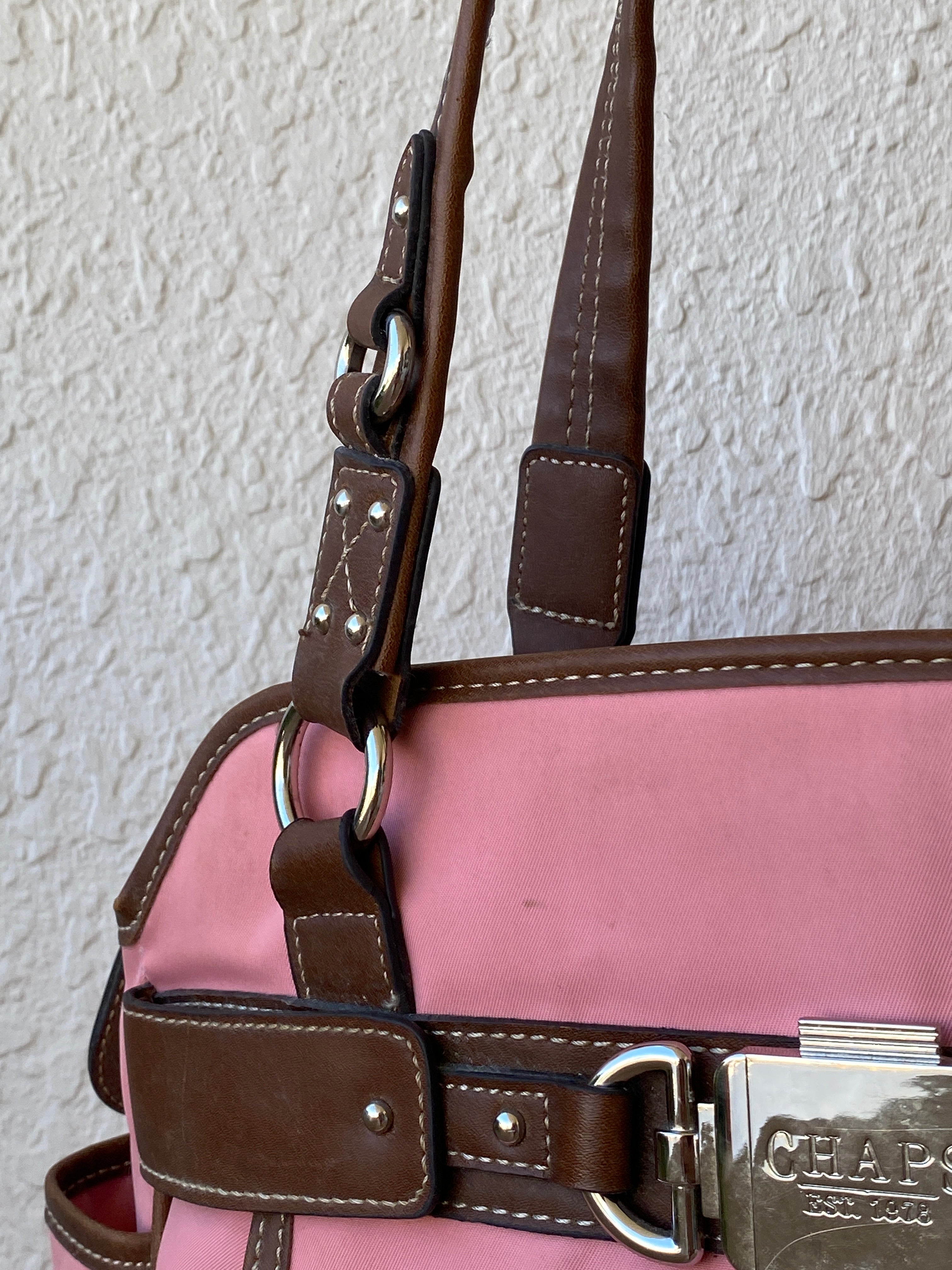Beautiful Chaps Pink Nylon Brown Leather Shoulder Bag - Balagan Vintage Cross Body Bag 00s, 90s, bag, floral, NEW IN, shoulder bag, Y2K