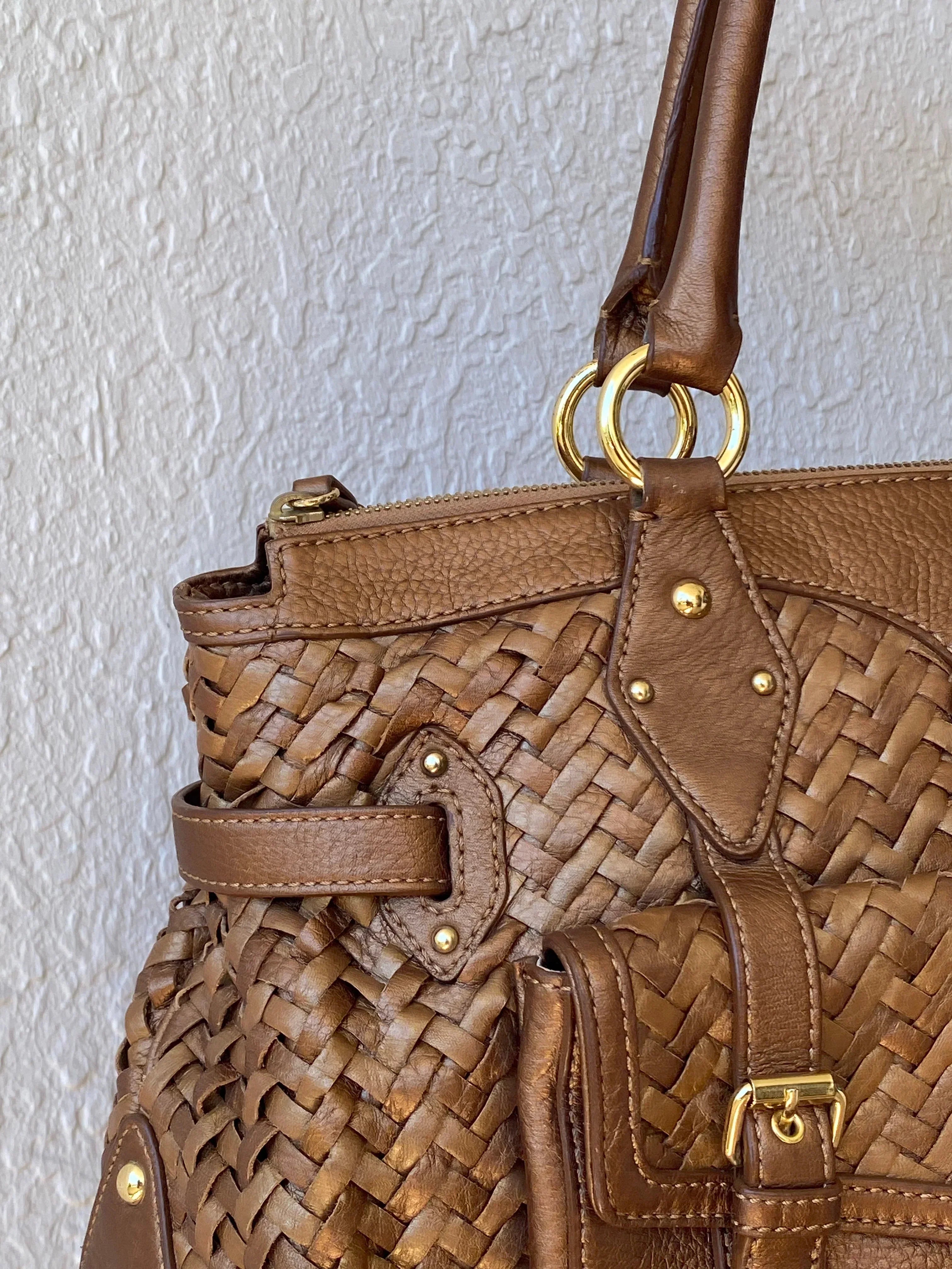 Beautiful Cole Haan Village Weave H06 Purse Woven Leather Bronze Handbag - Balagan Vintage Shoulder Bag bag, brown leather, genuine leather, handbag, NEW IN, shoulder bag, Y2K