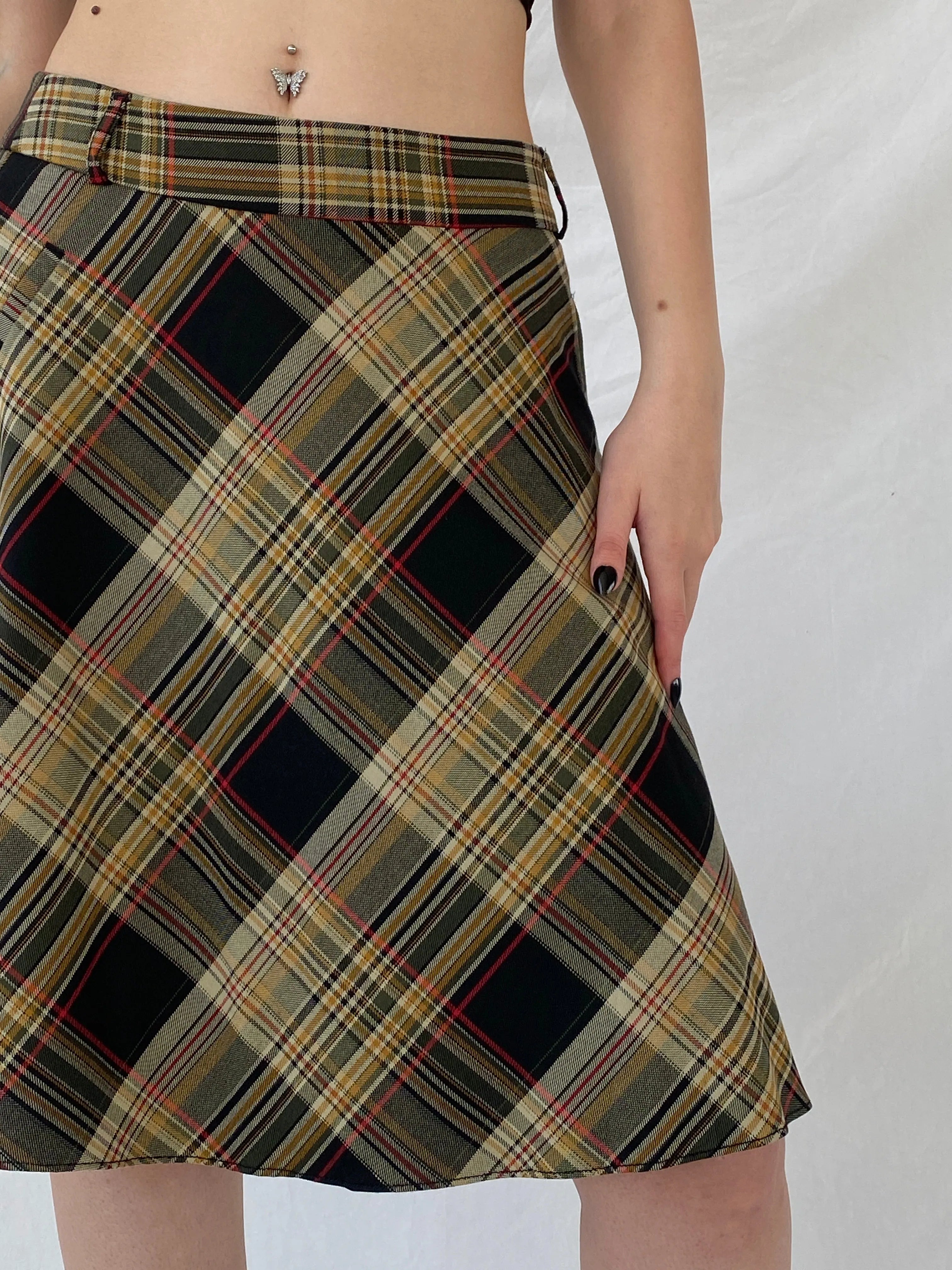 Beautiful Fusion Plaid Flannel Yellow Black Women’s Tartan Short Skirt - M - Balagan Vintage Midi Skirt Ayah, midi skirt, NEW IN, plaid, plaid skirt, striped, winter