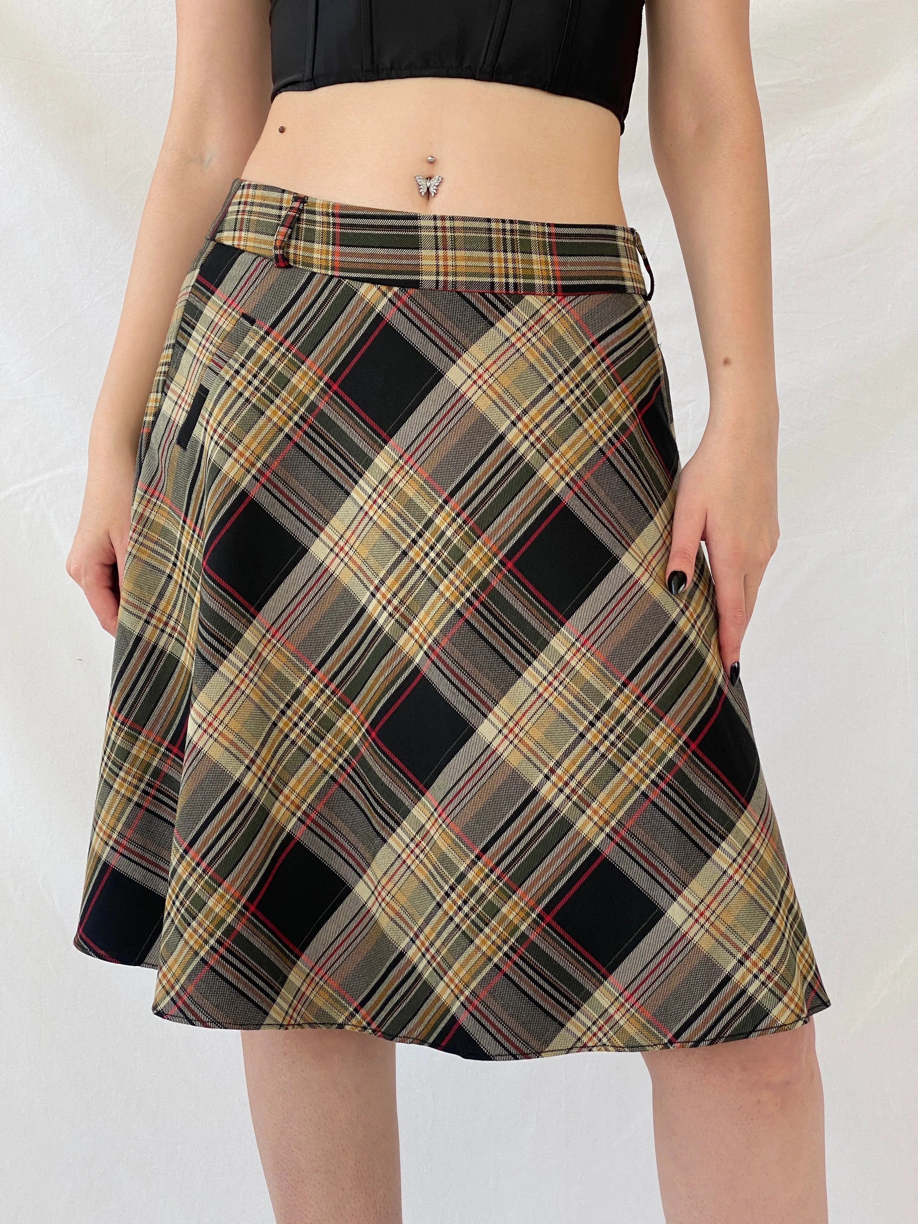 Beautiful Fusion Plaid Flannel Yellow Black Women’s Tartan Short Skirt - M - Balagan Vintage Midi Skirt Ayah, midi skirt, NEW IN, plaid, plaid skirt, striped, winter
