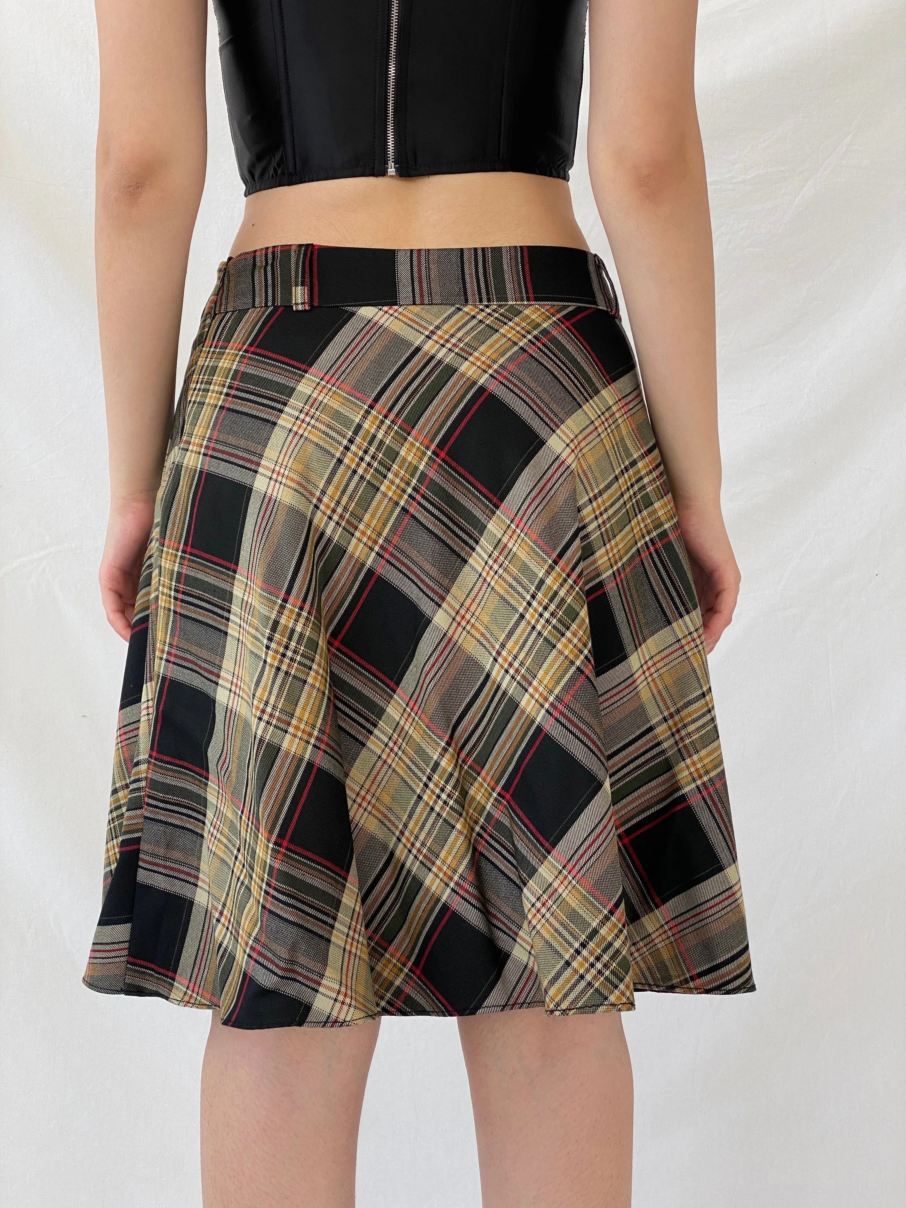 Beautiful Fusion Plaid Flannel Yellow Black Women’s Tartan Short Skirt - M - Balagan Vintage Midi Skirt Ayah, midi skirt, NEW IN, plaid, plaid skirt, striped, winter