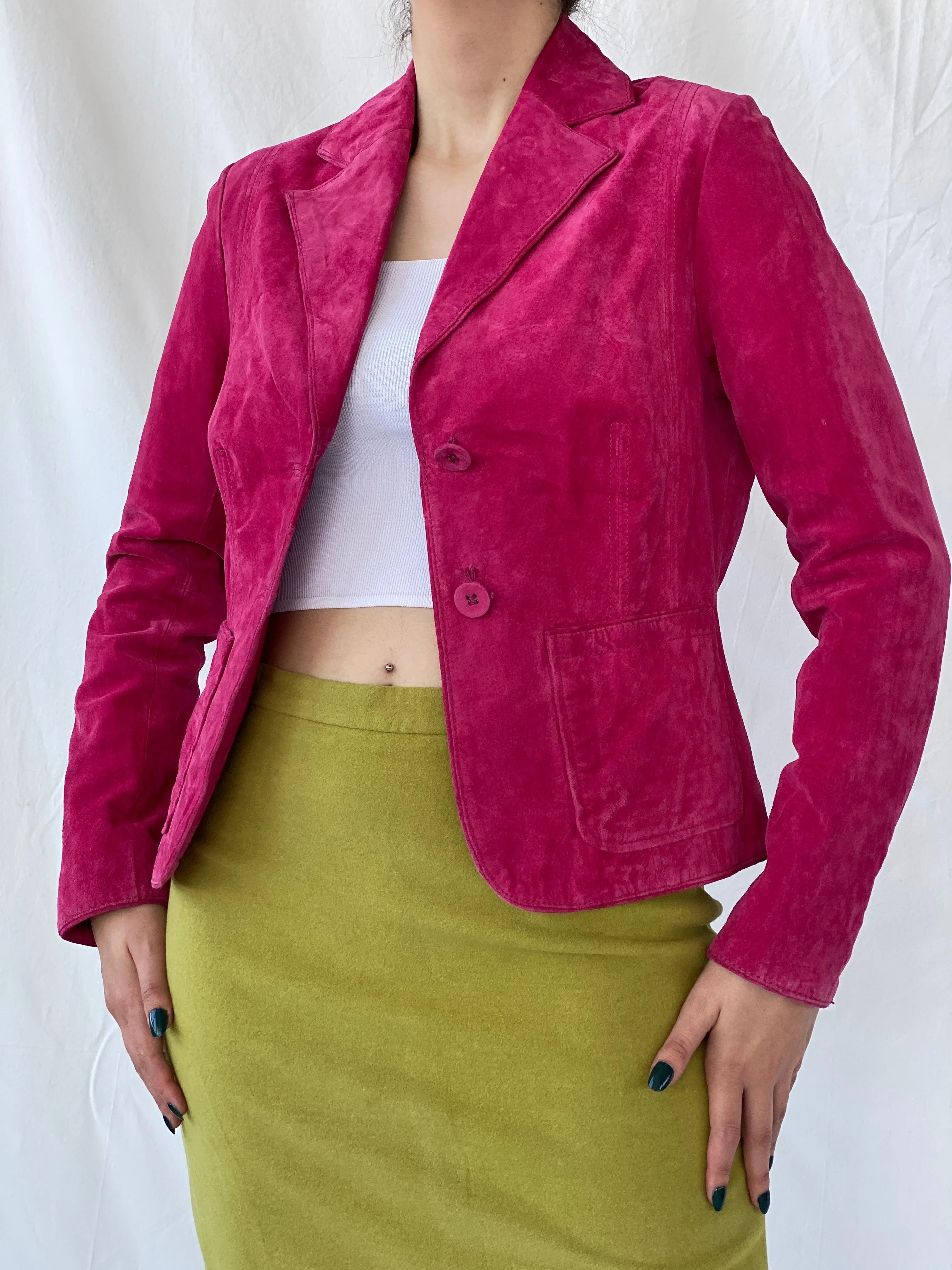 Beautiful Josephine & CO Women’s Genuine Suede Pink Blazer Jacket - M - Balagan Vintage Leather Jacket Ayah, Coats&Jackets, genuine leather, genuine leather jacket, leather jacket, Women's Blazers, Women's Leather Jackets