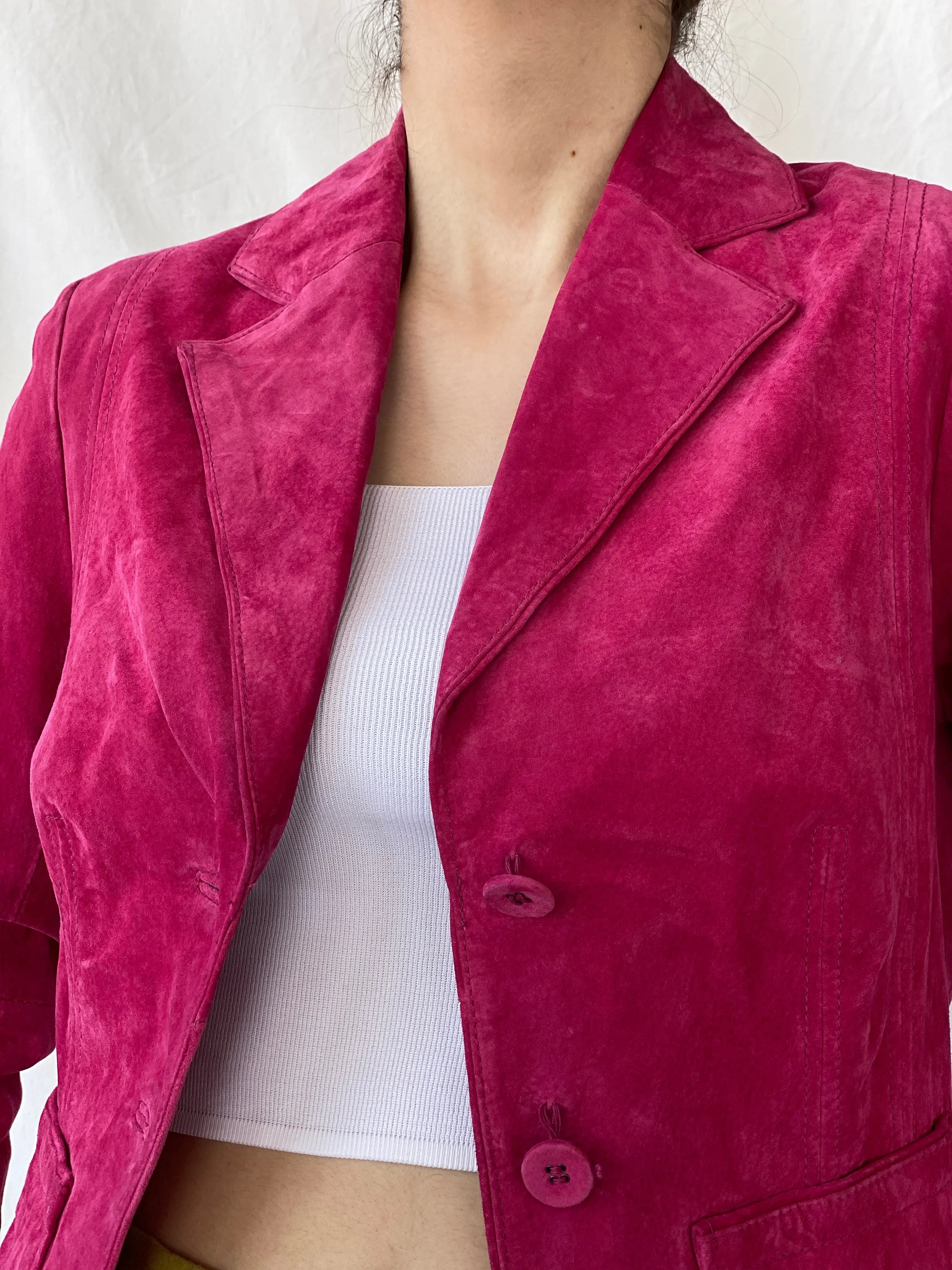 Beautiful Josephine & CO Women’s Genuine Suede Pink Blazer Jacket - M - Balagan Vintage Leather Jacket Ayah, Coats&Jackets, genuine leather, genuine leather jacket, leather jacket, Women's Blazers, Women's Leather Jackets
