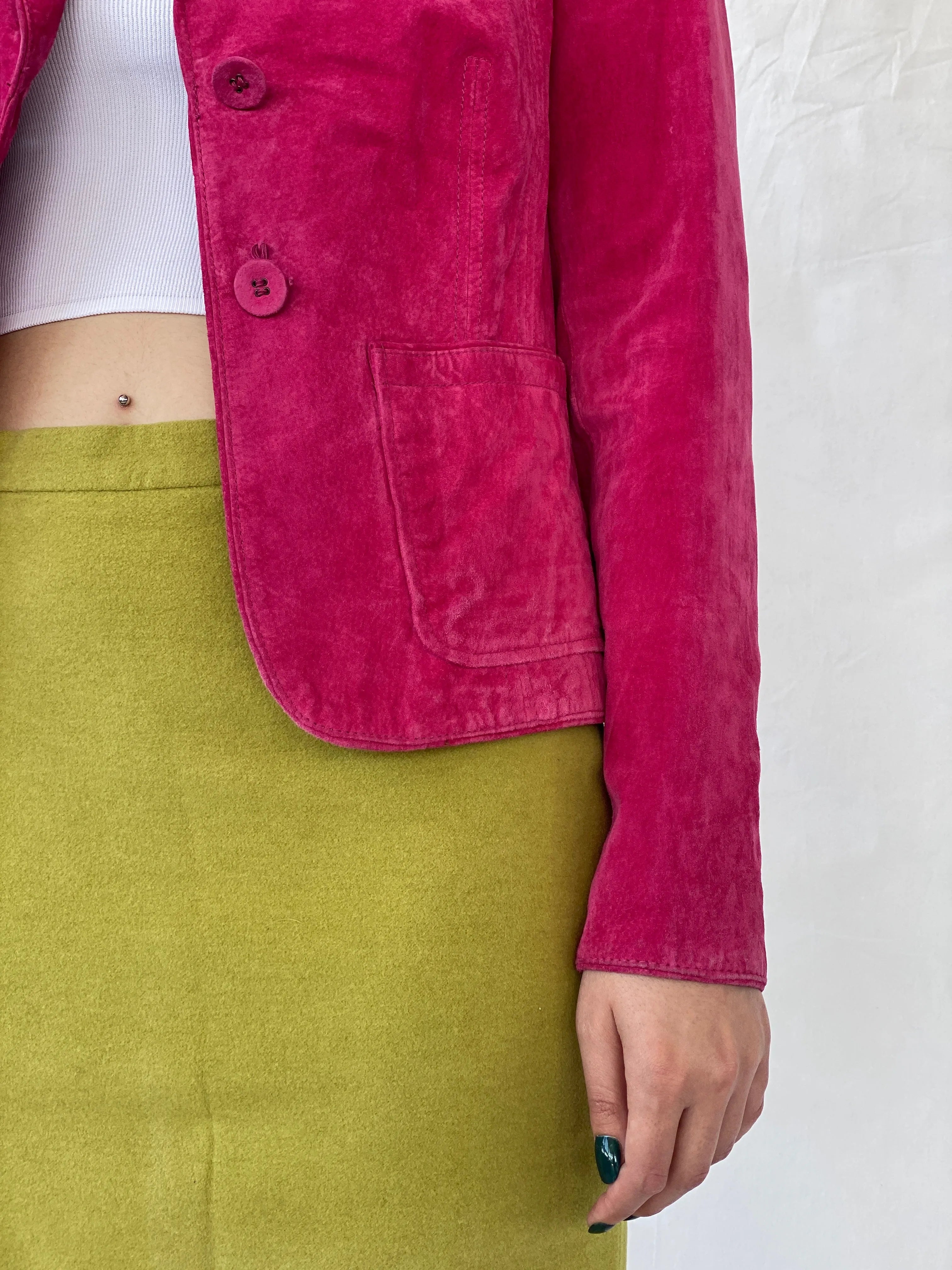Beautiful Josephine & CO Women’s Genuine Suede Pink Blazer Jacket - M - Balagan Vintage Leather Jacket Ayah, Coats&Jackets, genuine leather, genuine leather jacket, leather jacket, Women's Blazers, Women's Leather Jackets