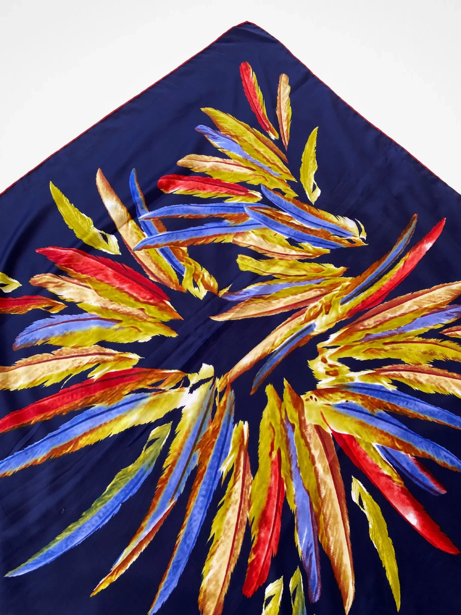 Beautiful Lora West Navy Vibrant Abstract Feather Satin Square Scarf - Balagan Vintage Scarf 00s, multicolored, NEW IN, scarf, summer