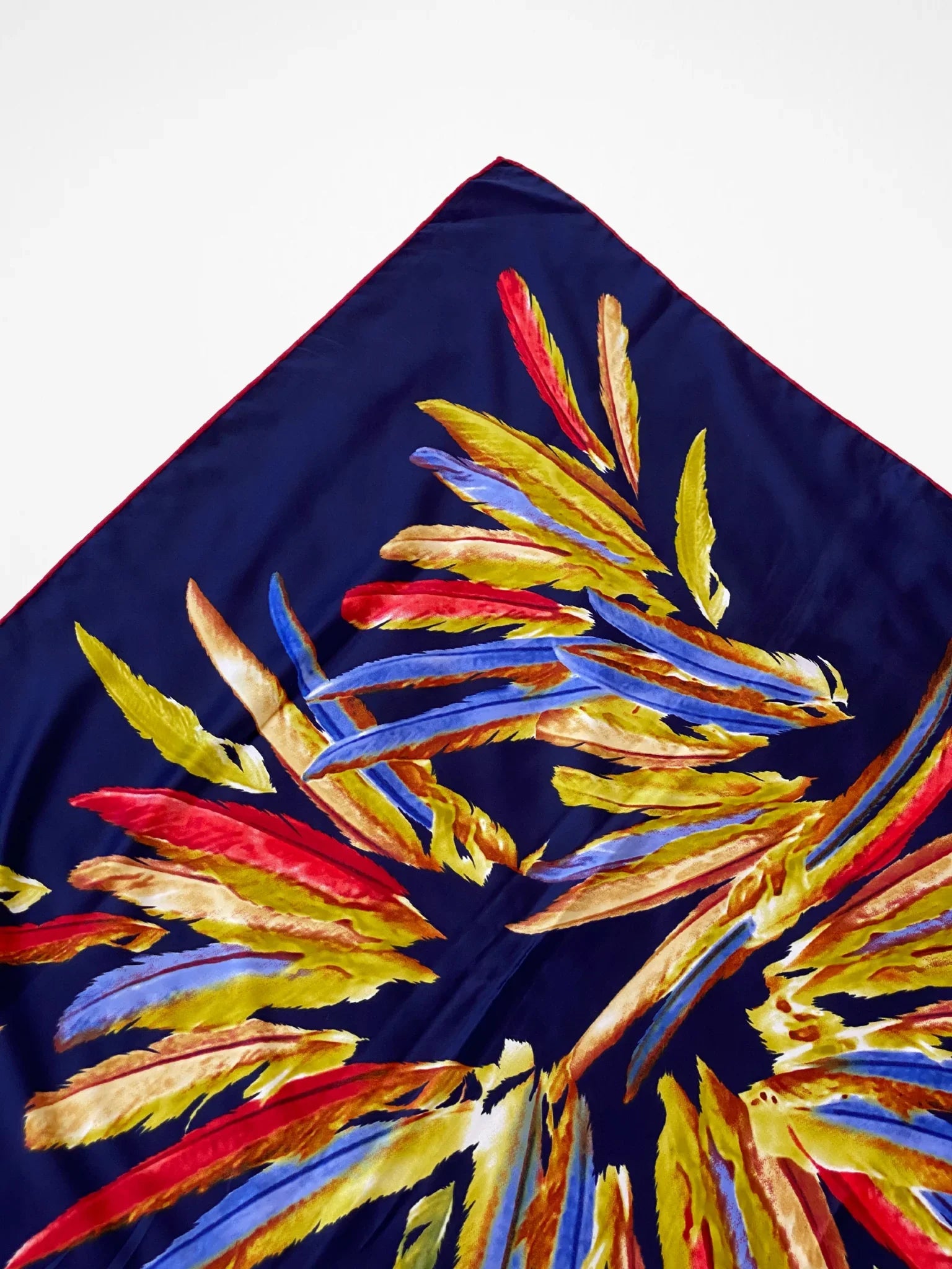 Beautiful Lora West Navy Vibrant Abstract Feather Satin Square Scarf - Balagan Vintage Scarf 00s, multicolored, NEW IN, scarf, summer