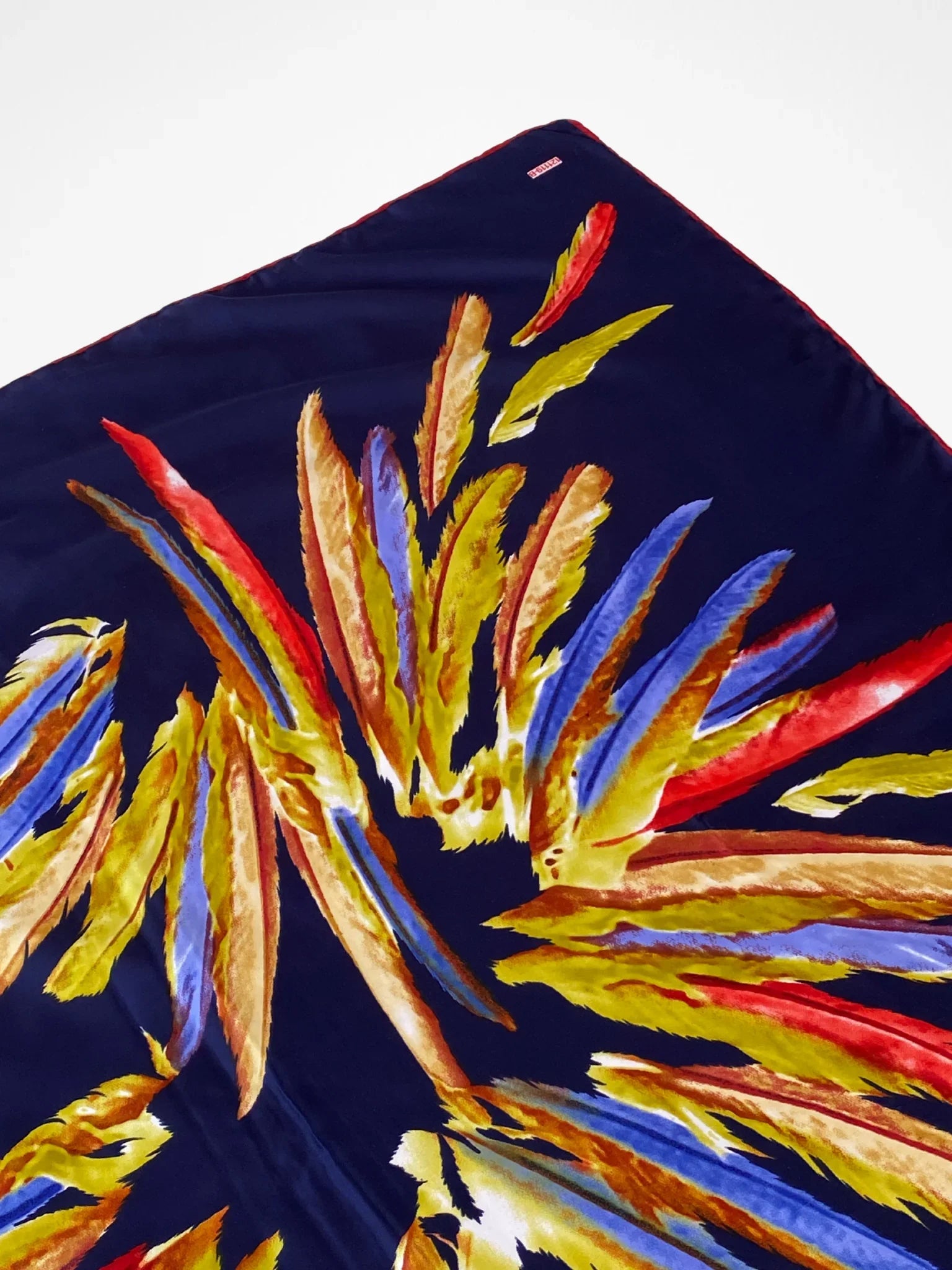 Beautiful Lora West Navy Vibrant Abstract Feather Satin Square Scarf - Balagan Vintage Scarf 00s, multicolored, NEW IN, scarf, summer