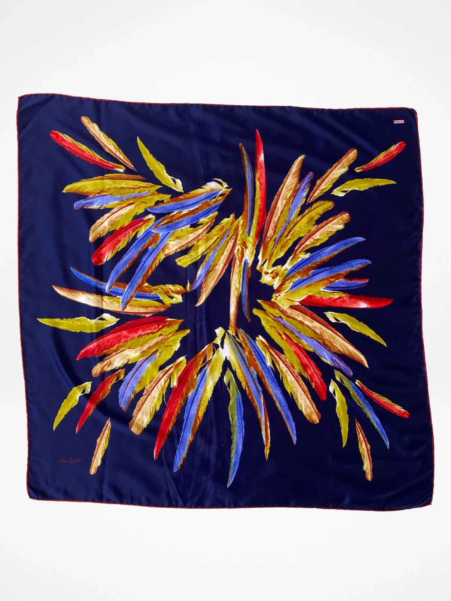Beautiful Lora West Navy Vibrant Abstract Feather Satin Square Scarf - Balagan Vintage Scarf 00s, multicolored, NEW IN, scarf, summer