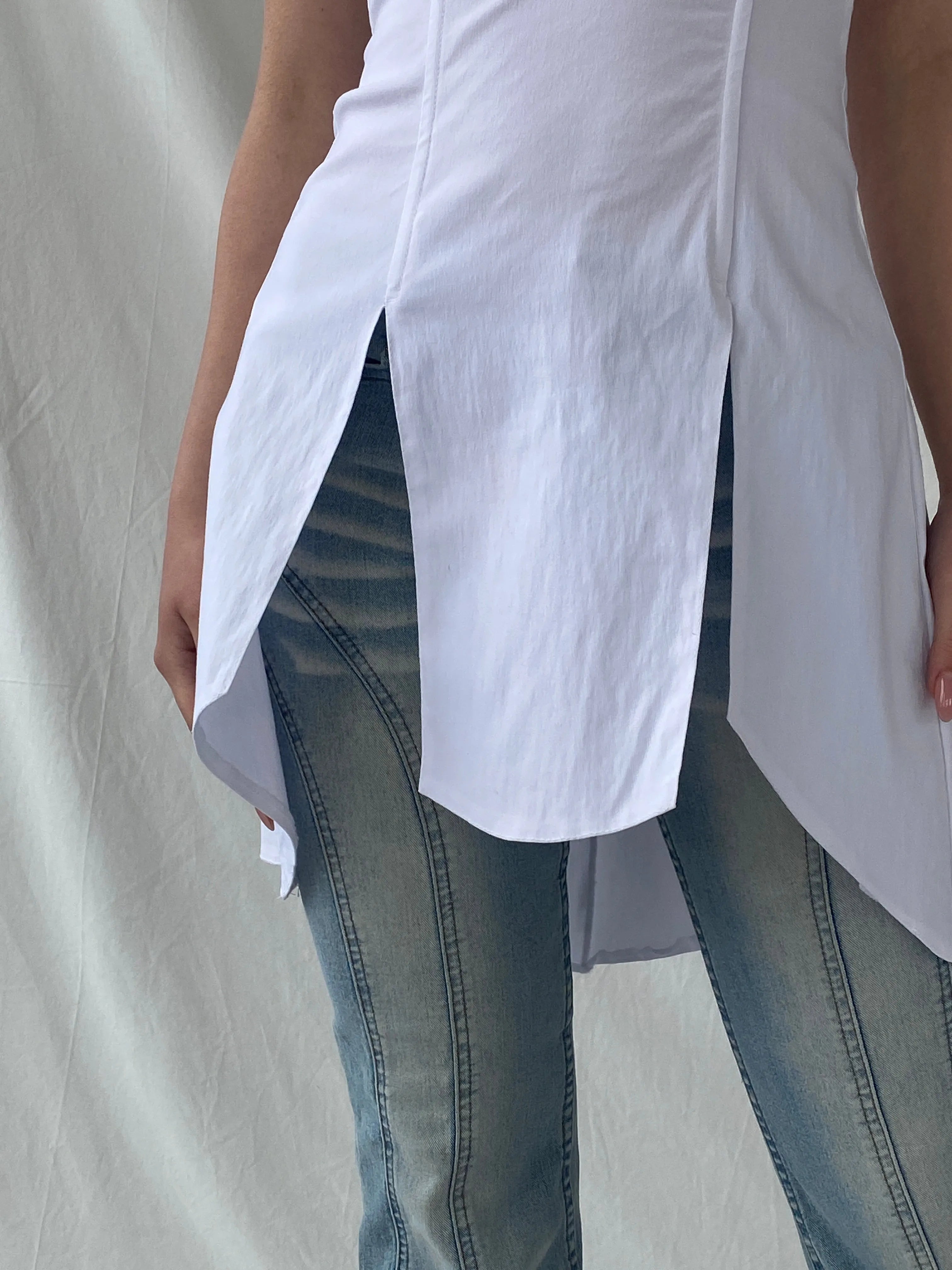 Beautiful Mara Margo White Boned Corset Bandeau Split Slit Top - S - Balagan Vintage Corset 90s, Christine, corset, Top, winter, women top