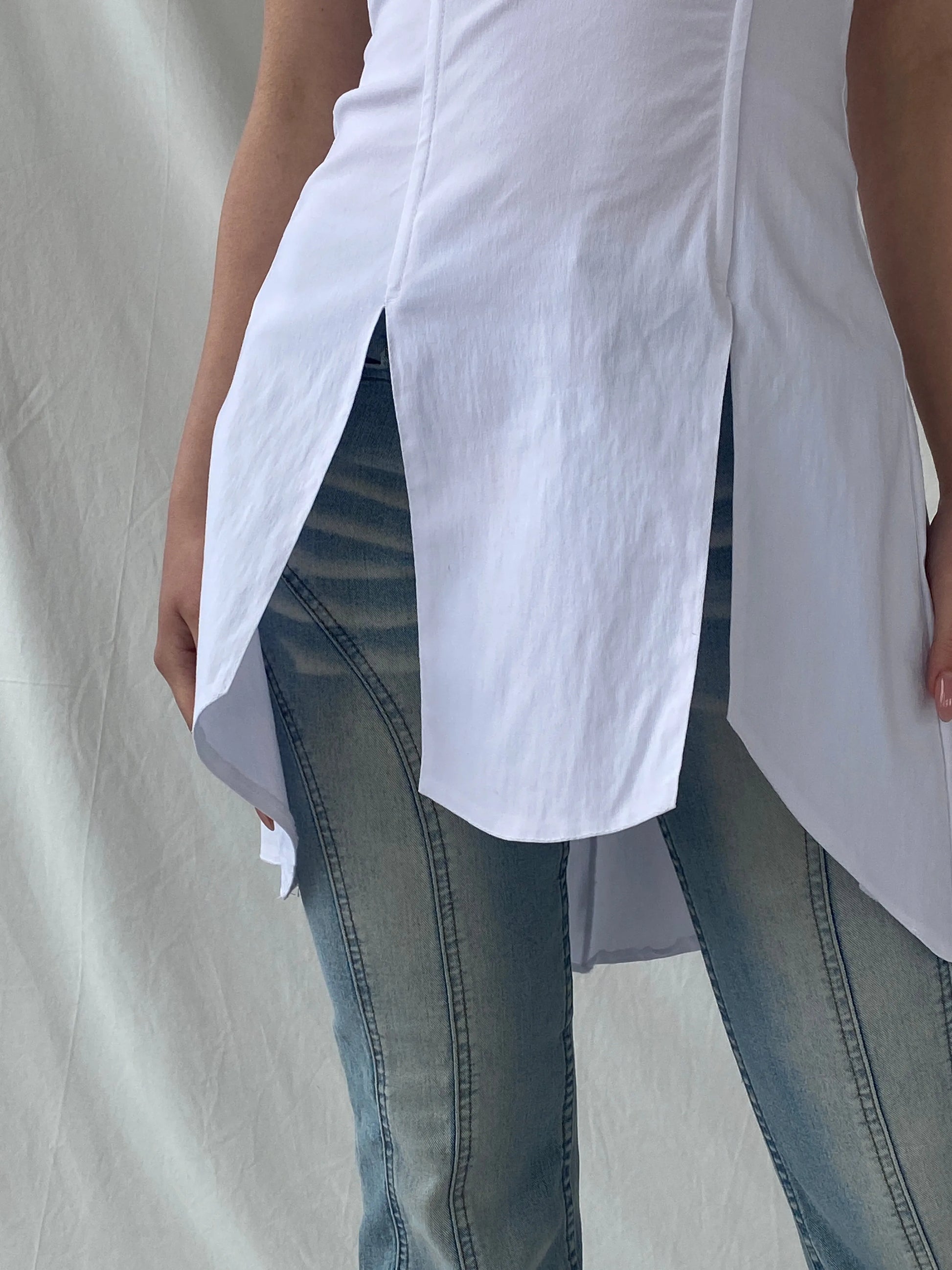 Beautiful Mara Margo White Boned Corset Bandeau Split Slit Top - S - Balagan Vintage Corset 90s, Christine, corset, Top, winter, women top