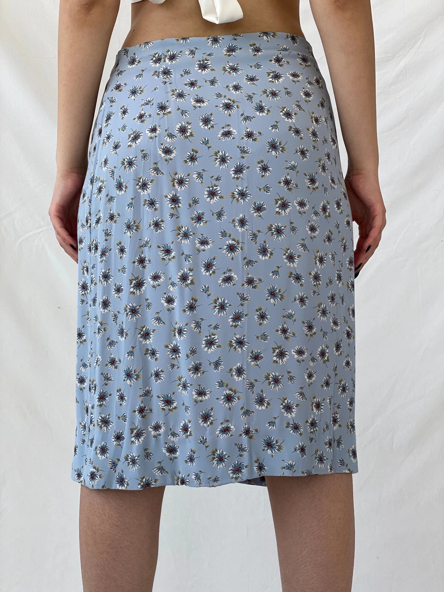 Beautiful Marks & Spenser Floral Blue Midi Wrap Fairycore Skirt - L - Balagan Vintage Midi Skirt Ayah, floral, midi skirt, skirt