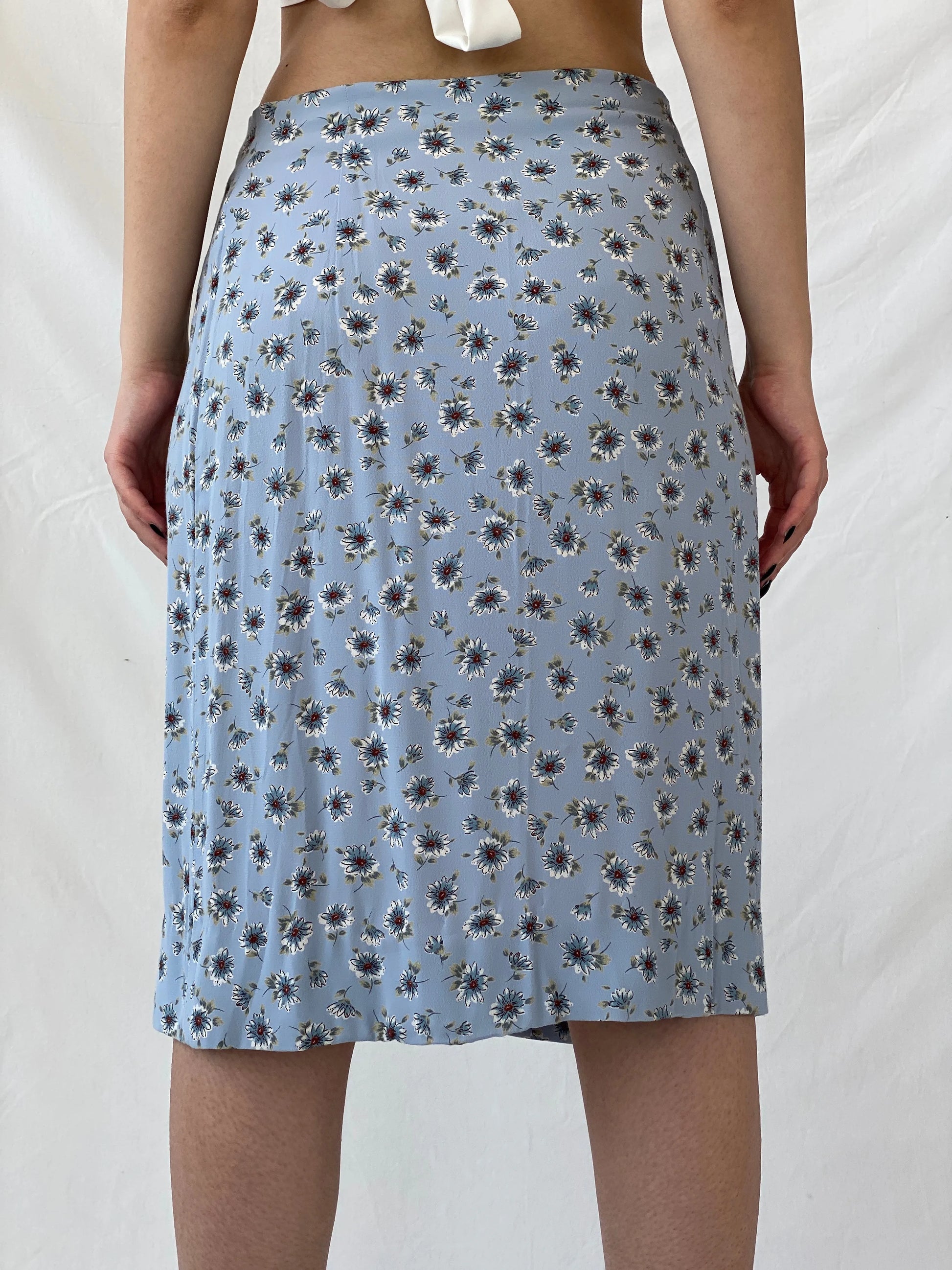 Beautiful Marks & Spenser Floral Blue Midi Wrap Fairycore Skirt - L - Balagan Vintage Midi Skirt Ayah, floral, midi skirt, skirt