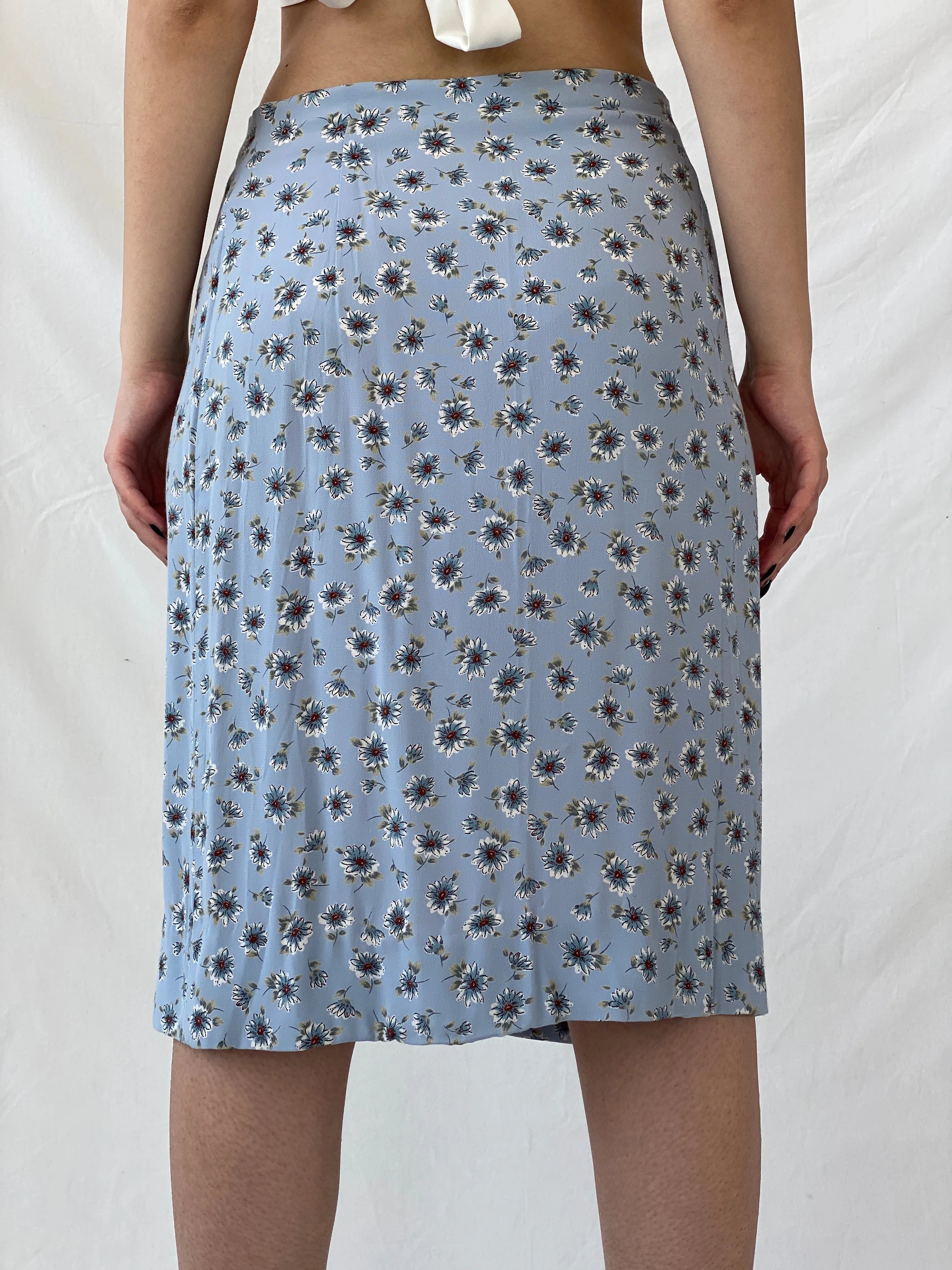 Beautiful Marks & Spenser Floral Blue Midi Wrap Fairycore Skirt - L - Balagan Vintage Midi Skirt Ayah, floral, midi skirt, skirt