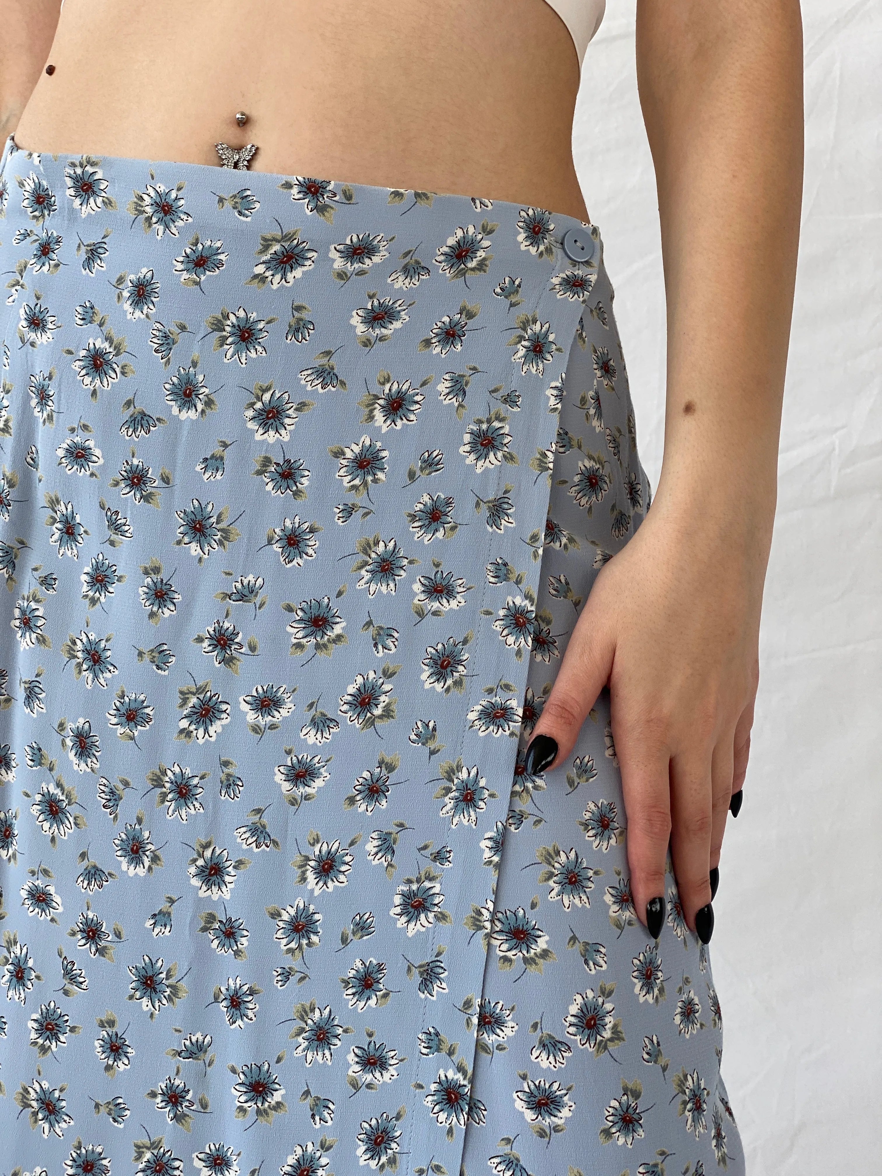 Beautiful Marks & Spenser Floral Blue Midi Wrap Fairycore Skirt - L - Balagan Vintage Midi Skirt Ayah, floral, midi skirt, skirt