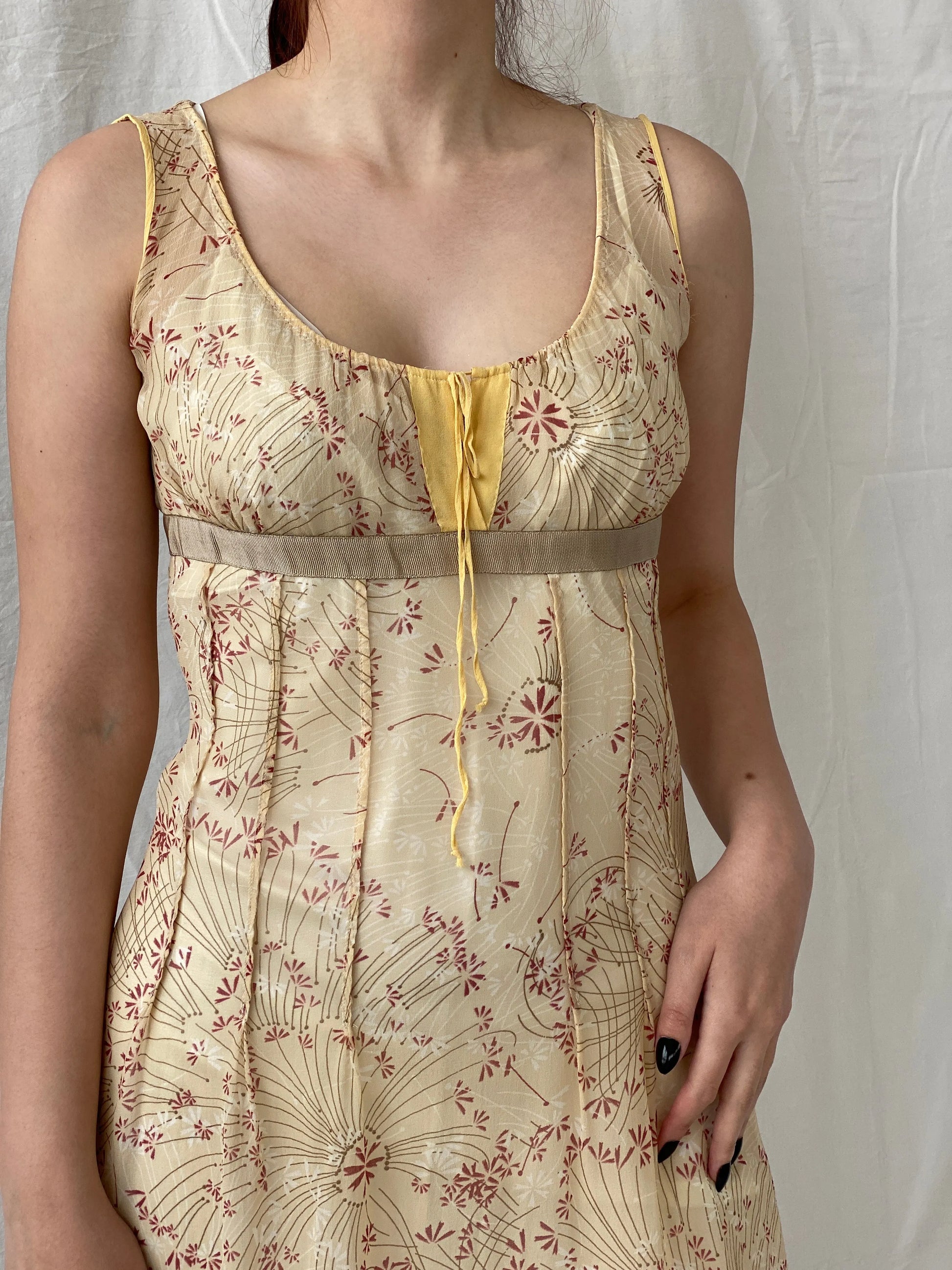 Beautiful Sportmax Code by Max Mara Yellow Floral Sleeveless Coquette Silk Sheer Dress - S - Balagan Vintage Midi Dress Ayah, dress, floral dress, midi dress, rare find, rare vintage