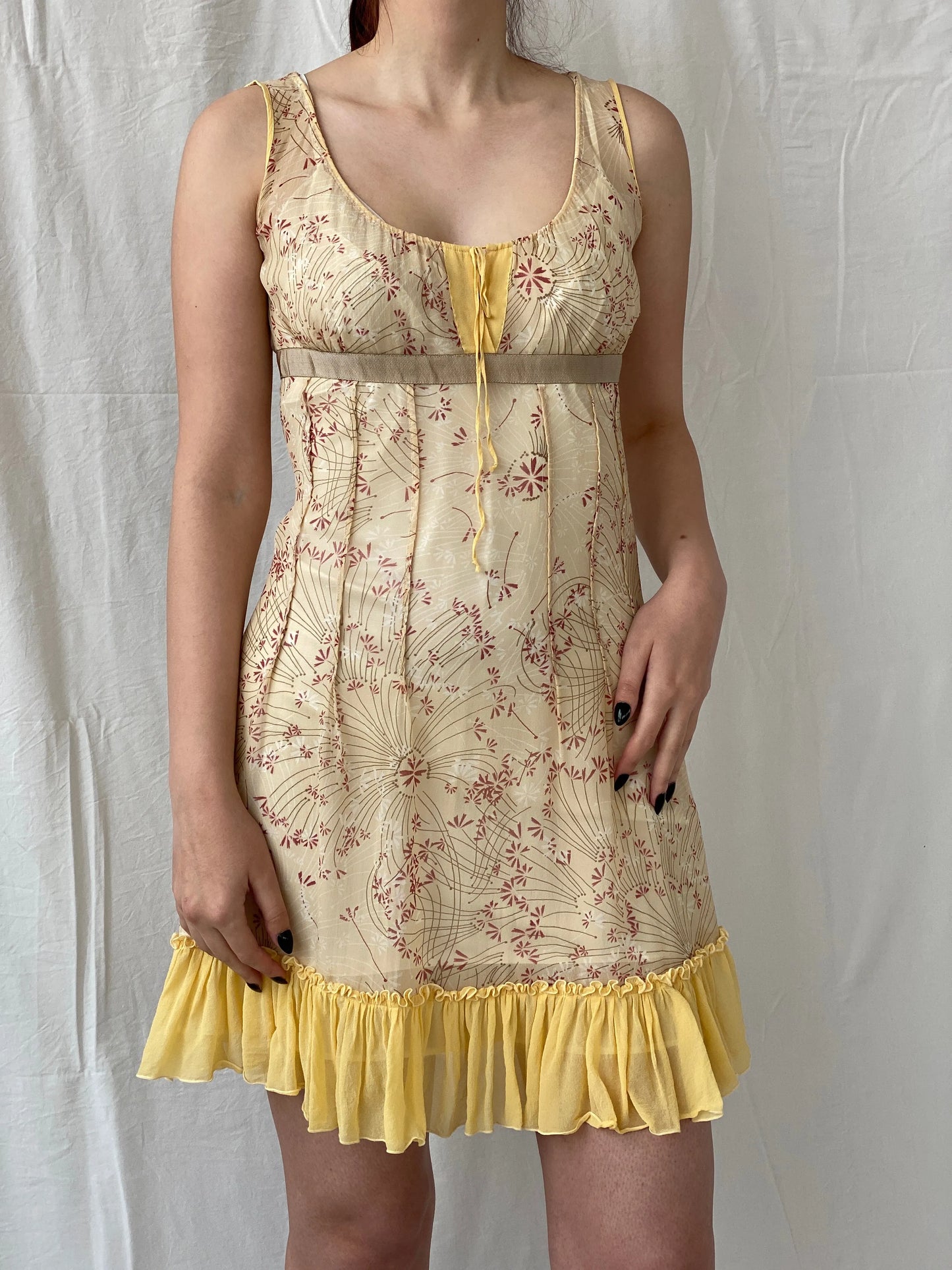 Beautiful Sportmax Code by Max Mara Yellow Floral Sleeveless Coquette Silk Sheer Dress - S - Balagan Vintage Midi Dress Ayah, dress, floral dress, midi dress, rare find, rare vintage