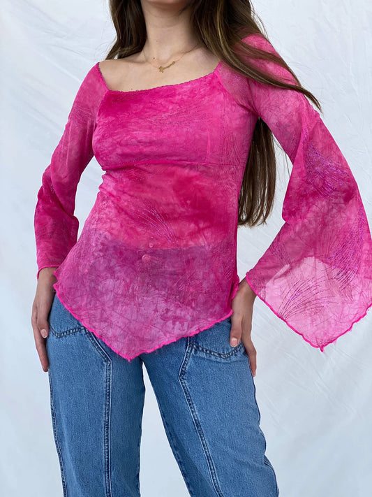 Beautiful Vintage 90s Orsay Bell Sleeve Fairy Glittery Pink Top - S - Balagan Vintage Full Sleeve Top 90s, full sleeve top, Mira