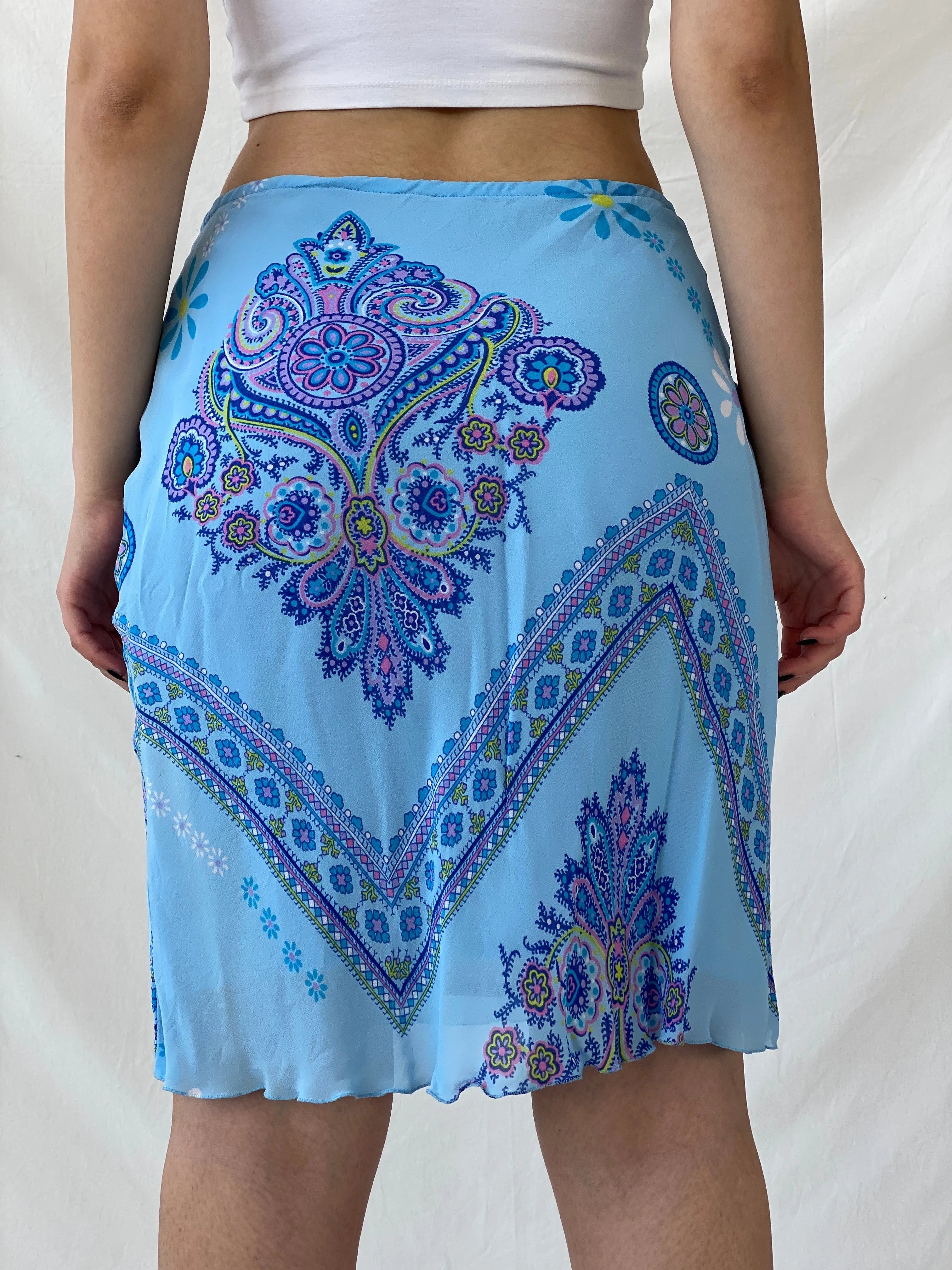 Beautiful Vintage Blue Floral Paisley Print Knee-Length Skirt - M - Balagan Vintage Midi Skirt floral skirt, midi skirt, skirt, women skirt