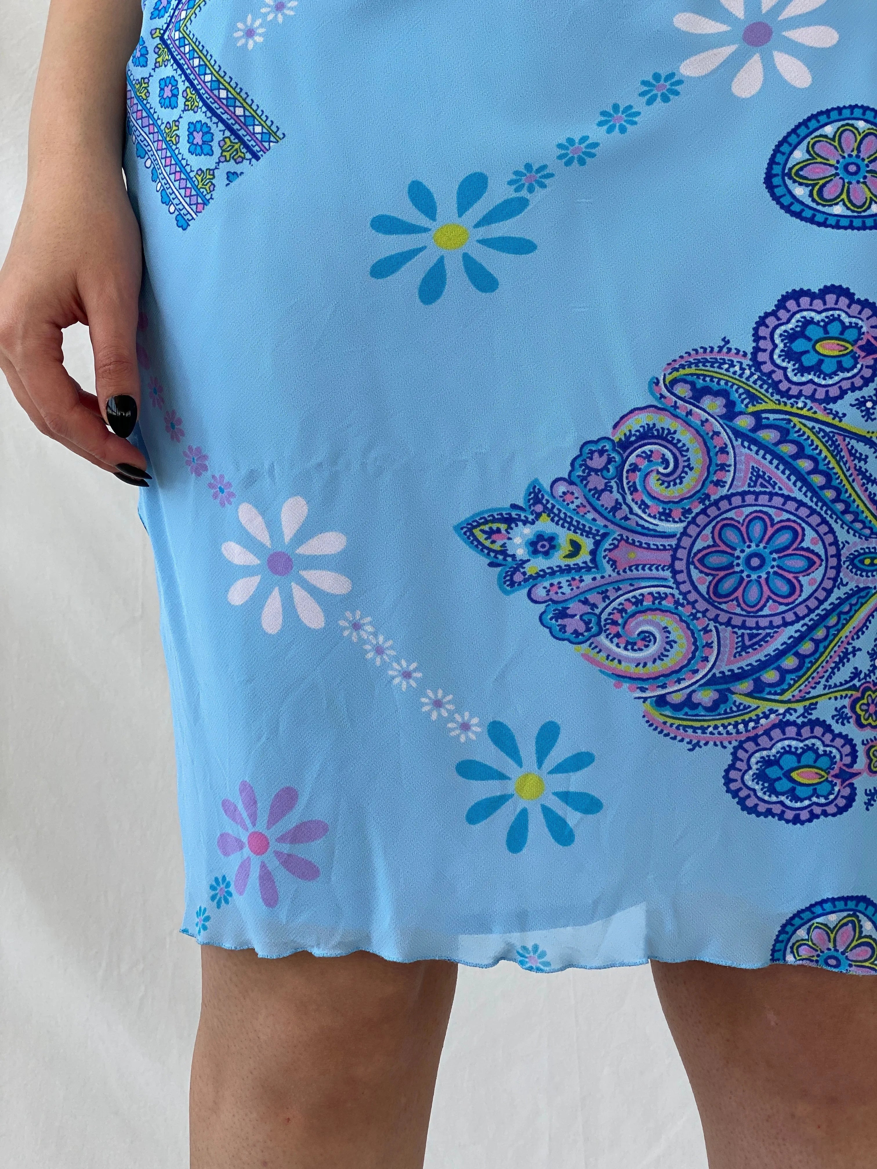 Beautiful Vintage Blue Floral Paisley Print Knee-Length Skirt - M - Balagan Vintage Midi Skirt floral skirt, midi skirt, skirt, women skirt