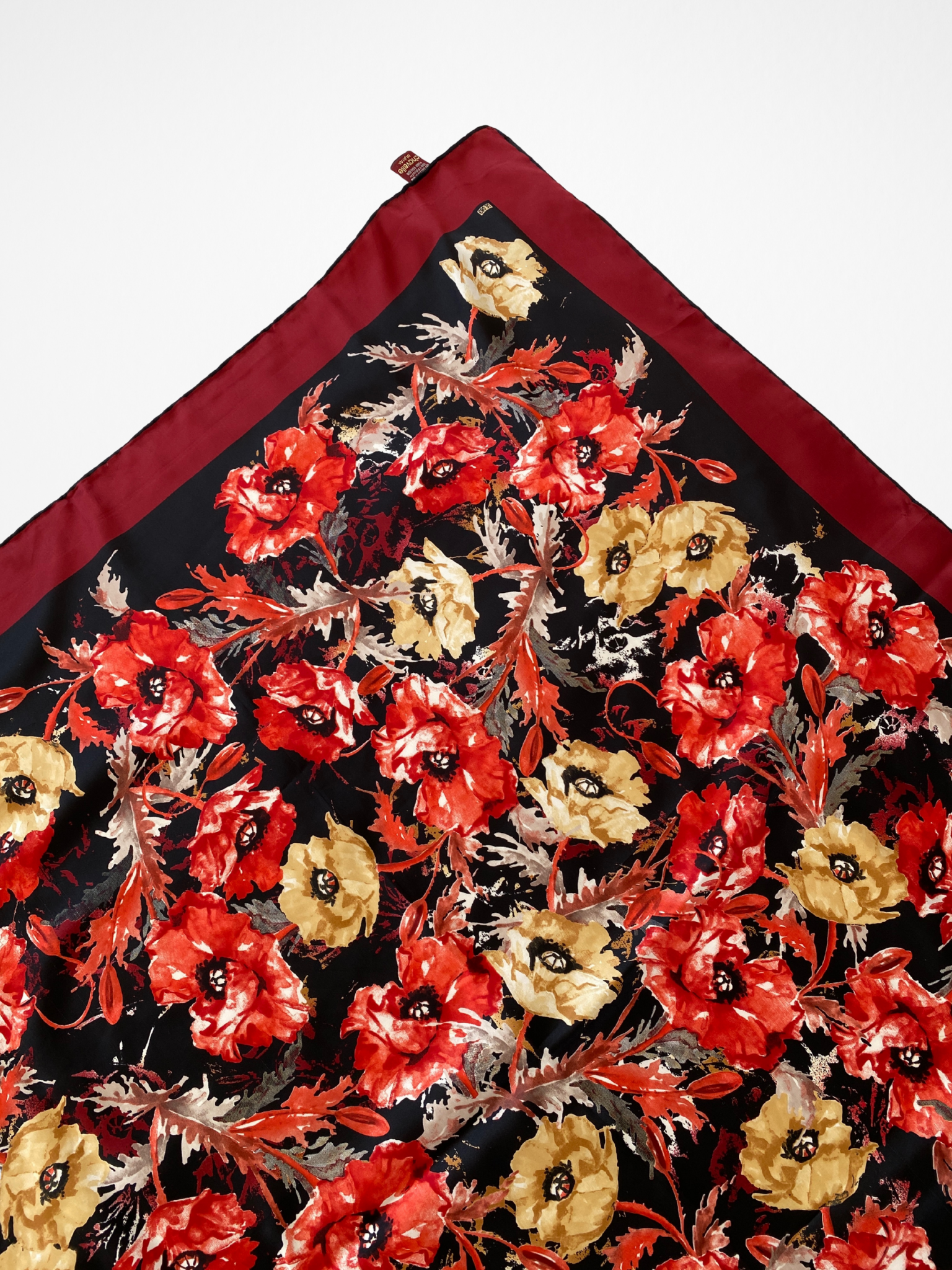 Beautiful Vintage Chavelle Maroon Floral Satin Square Scarf - Balagan Vintage Scarf 00s, multicolored, NEW IN, scarf, summer