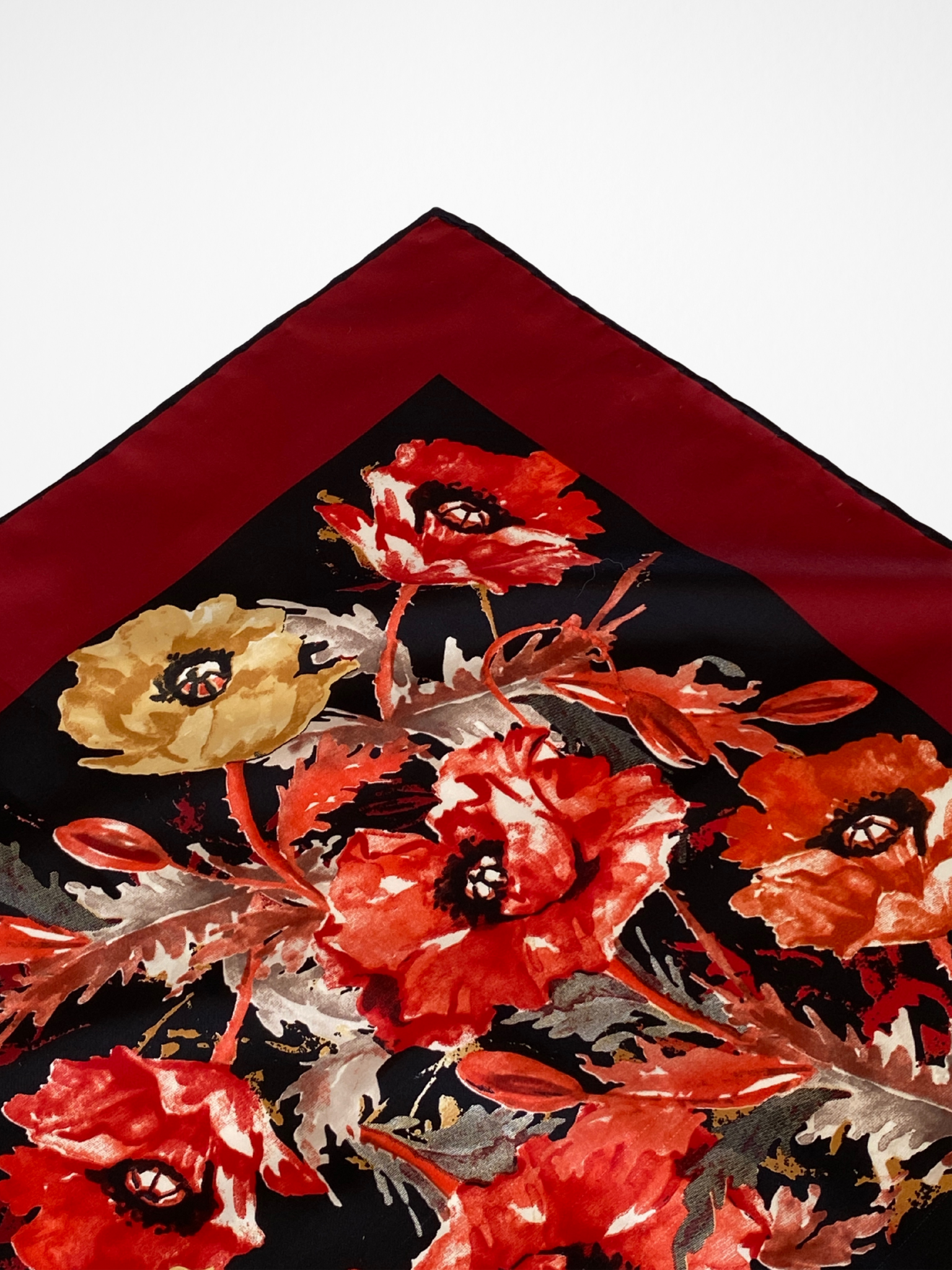 Beautiful Vintage Chavelle Maroon Floral Satin Square Scarf - Balagan Vintage Scarf 00s, multicolored, NEW IN, scarf, summer