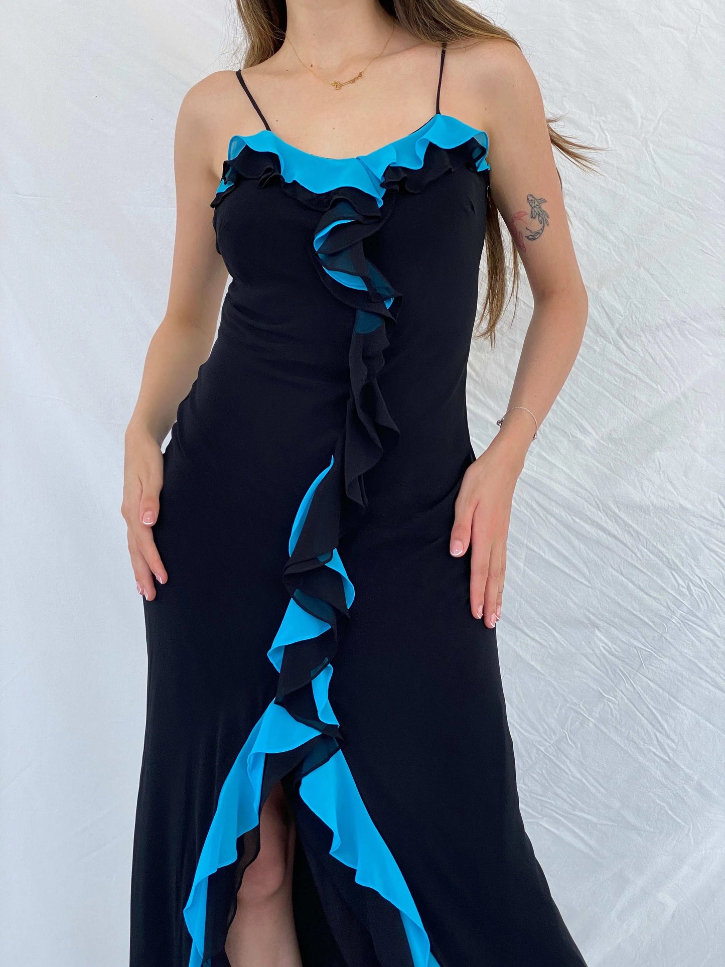 Beautiful Vintage Cicci USA Silk Ruffle Bottom Maxi Dress - S/M - Balagan Vintage Maxi Dress 00s, 90s, Deals, formal gown, gown, maxi dress, Mira, Wedding Guest
