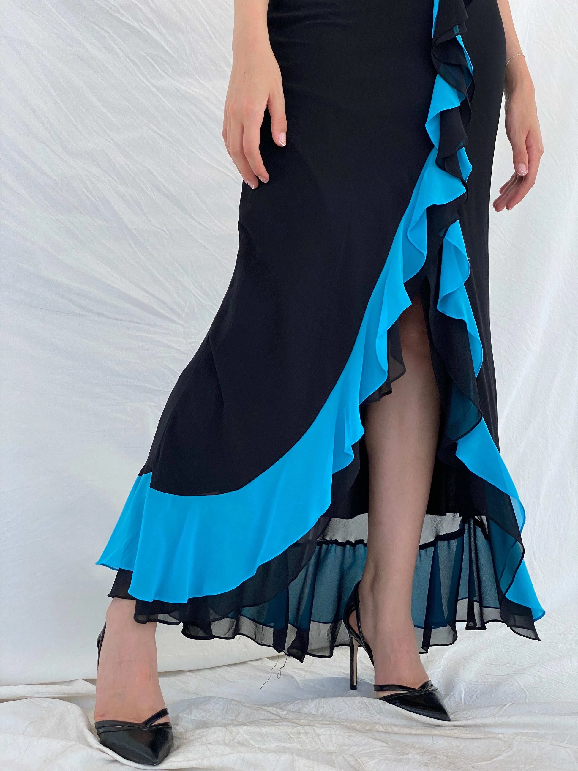 Beautiful Vintage Cicci USA Silk Ruffle Bottom Maxi Dress - S/M - Balagan Vintage Maxi Dress 00s, 90s, Deals, formal gown, gown, maxi dress, Mira, Wedding Guest