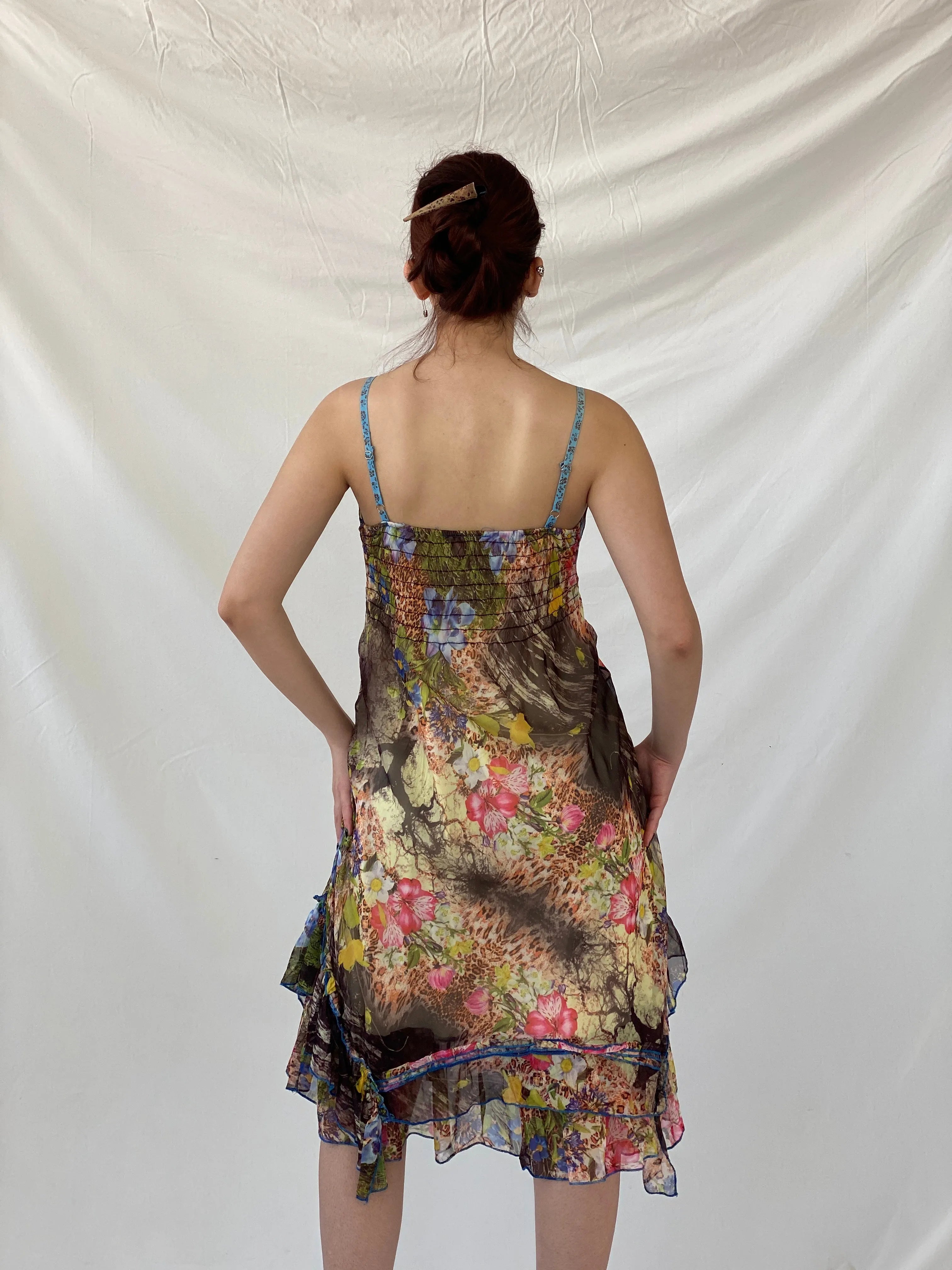 Beautiful Vintage Sensations Pour Elle Floral Multi-Colored Fairy Core Mermaid Midi Layered Dress - L - Balagan Vintage Midi Dress 90s dress, Ayah, dress, midi dress, shimmer