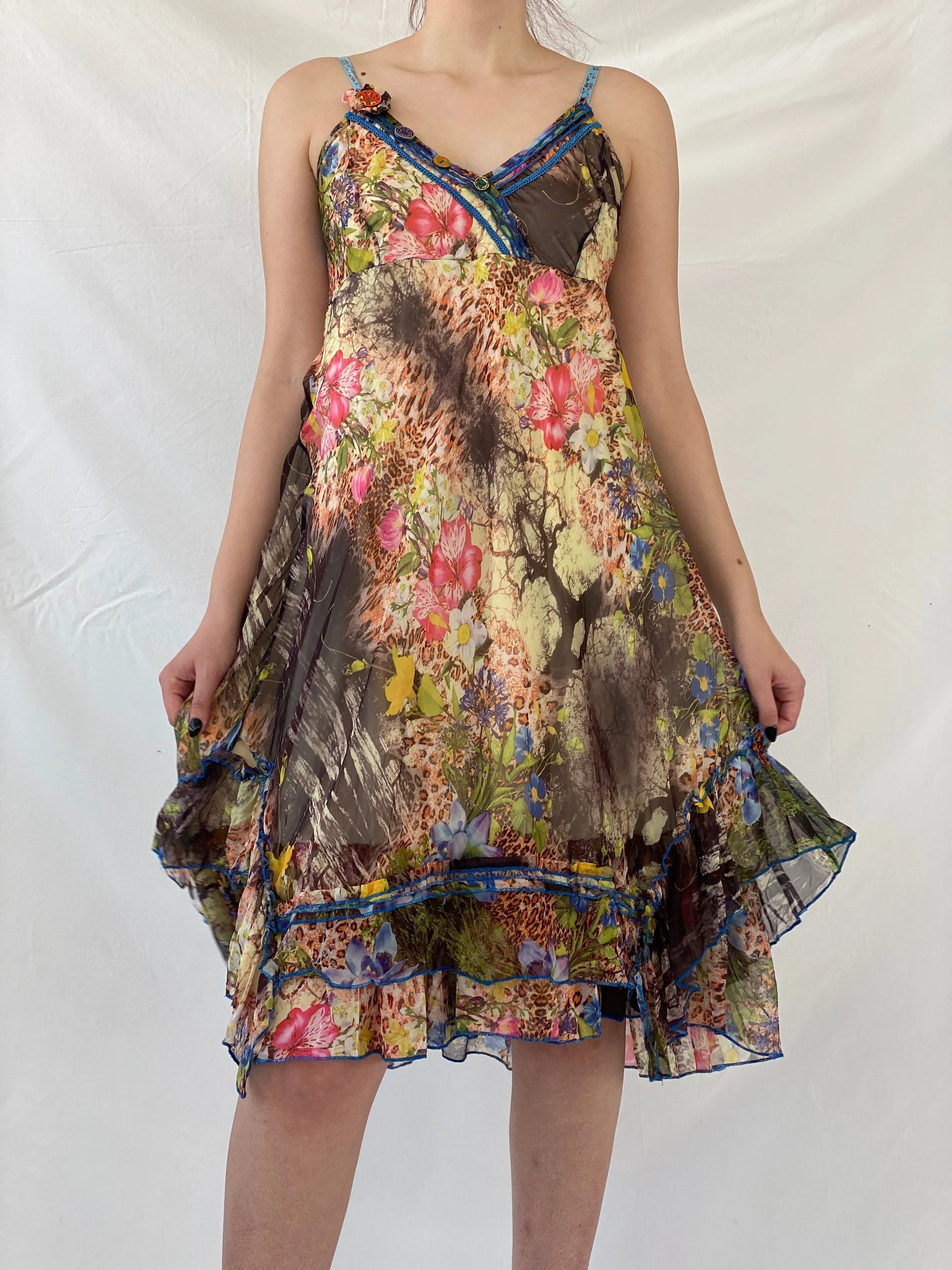 Beautiful Vintage Sensations Pour Elle Floral Multi-Colored Fairy Core Mermaid Midi Layered Dress - L - Balagan Vintage Midi Dress 90s dress, Ayah, dress, midi dress, shimmer