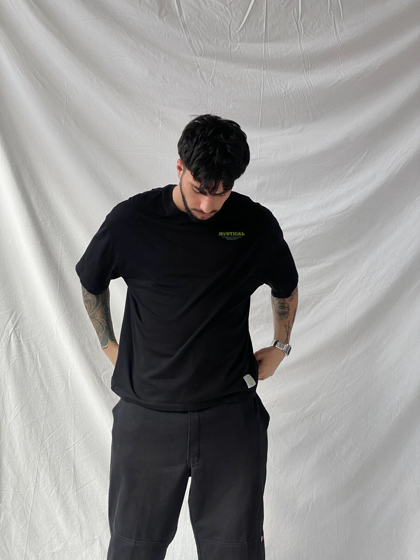 Bershka Mystical Graphic Men’s Black Print T-Shirt - M - Balagan Vintage Half Sleeve Top 90s, consignment, Hamza, men, streetwear, vintage, vintage sweater, winter