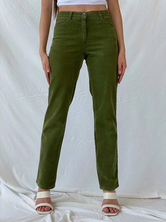 BRAX Carola Green Straight Cut High Rise Corduroy Pants - Balagan Vintage 00s, corduroy pants, Deals, Mira, pants, vintage pants