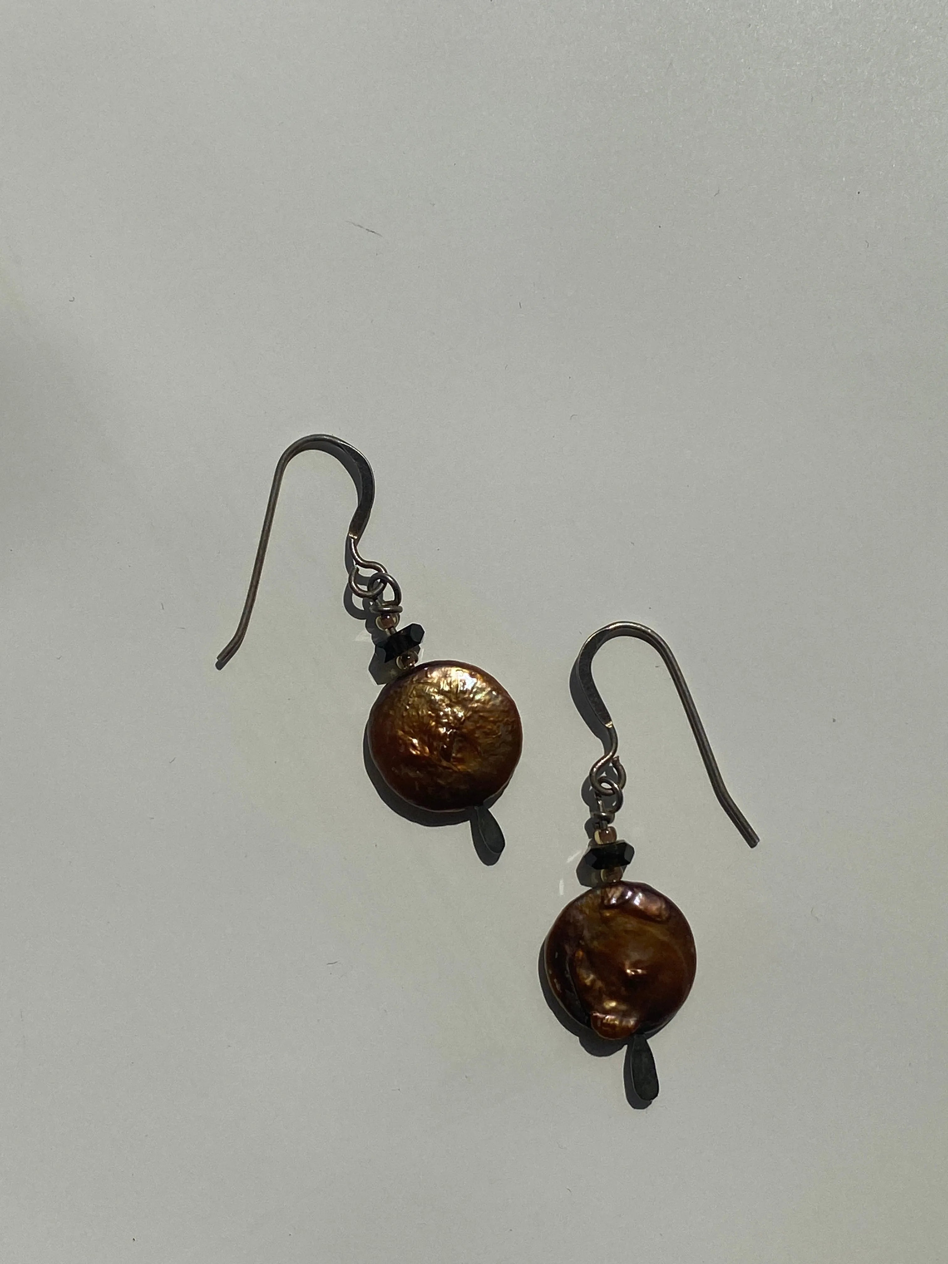 Bronze Freshwater Coin Pearl Drop Earrings - Balagan Vintage Earrings 90s, Earrings
